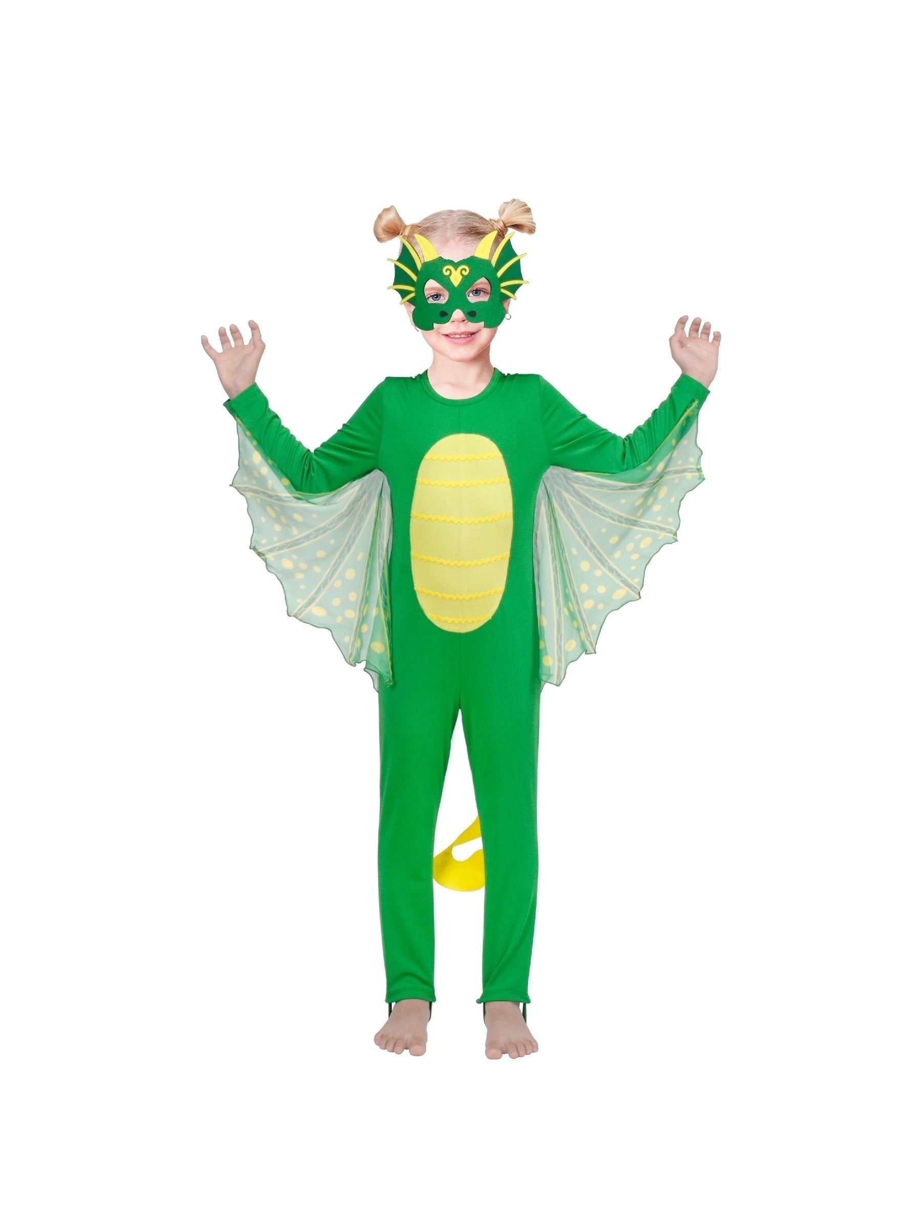 Kids Costume Dinosaur Green Dragon Dinosaur Wing Polka Dot Mask Halloween Green