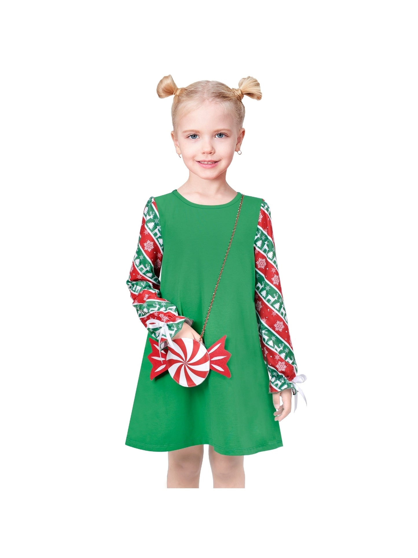 Girls Casual Dress Cotton Long Sleeve Kite Cloud Embroidered Green