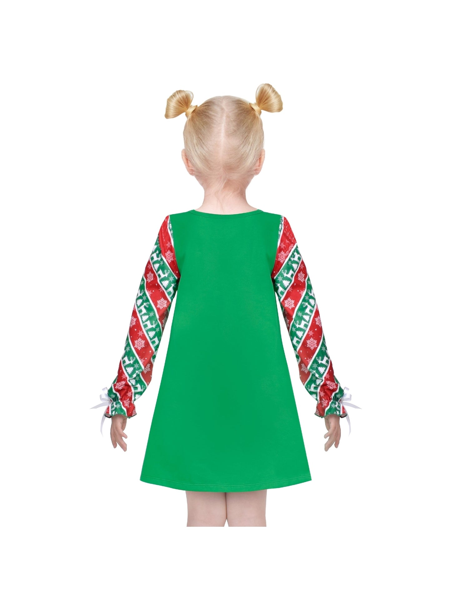 Girls Casual Dress Cotton Long Sleeve Kite Cloud Embroidered Green