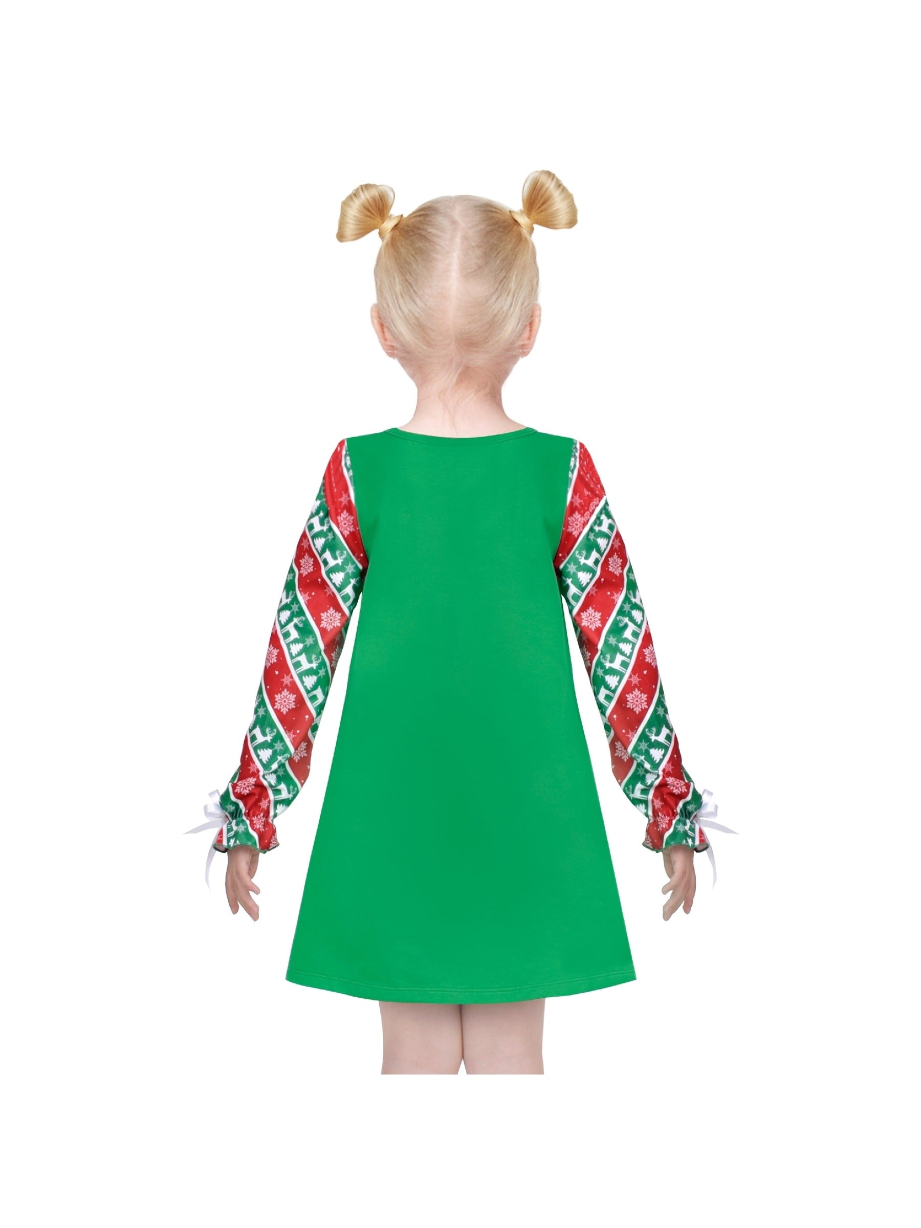 Girls Casual Dress Cotton Long Sleeve Kite Cloud Embroidered Green