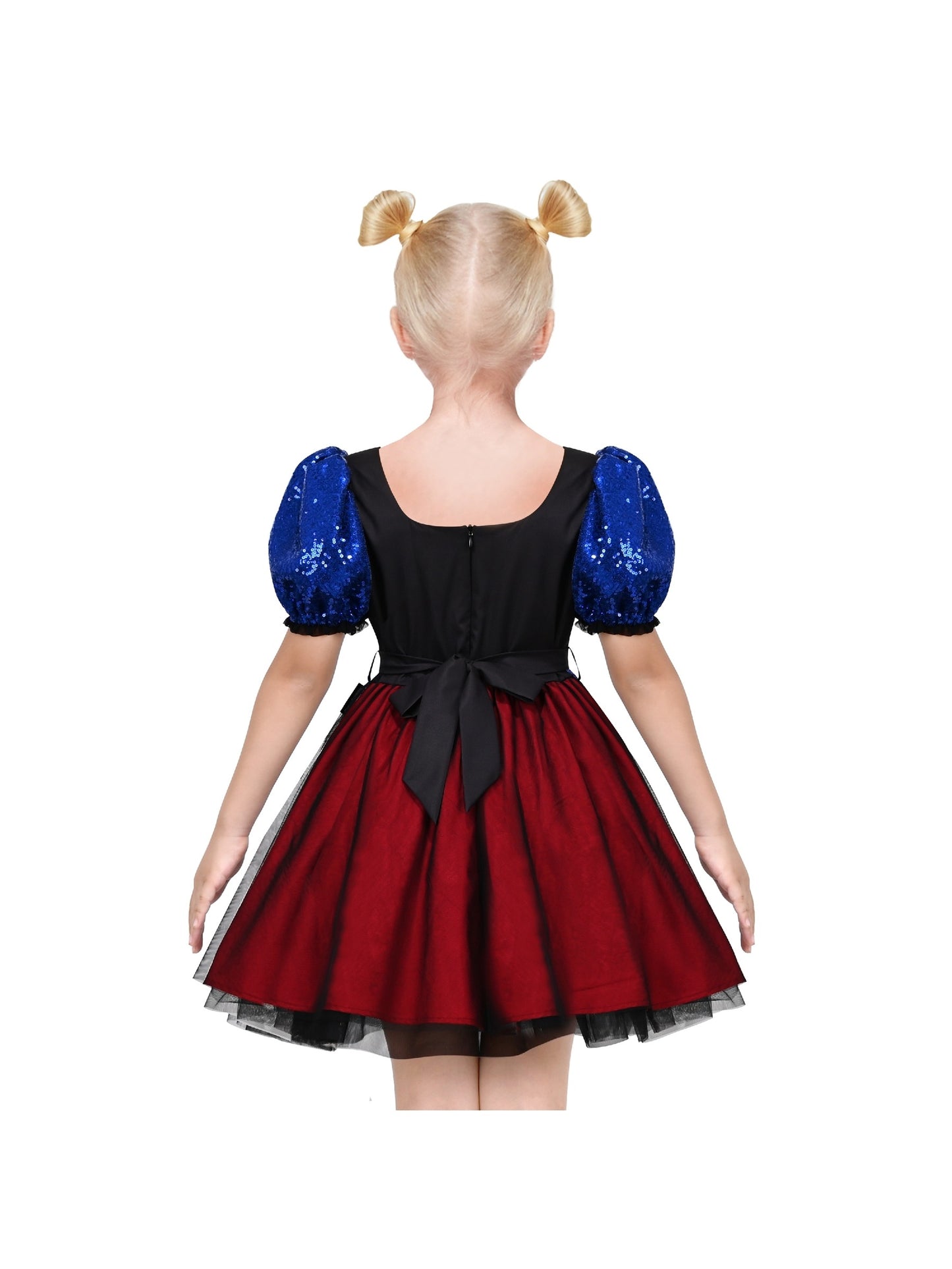 Girls Dress Red Blue Clown Check Heart Halloween Party Puff Sleeve Tulle Red