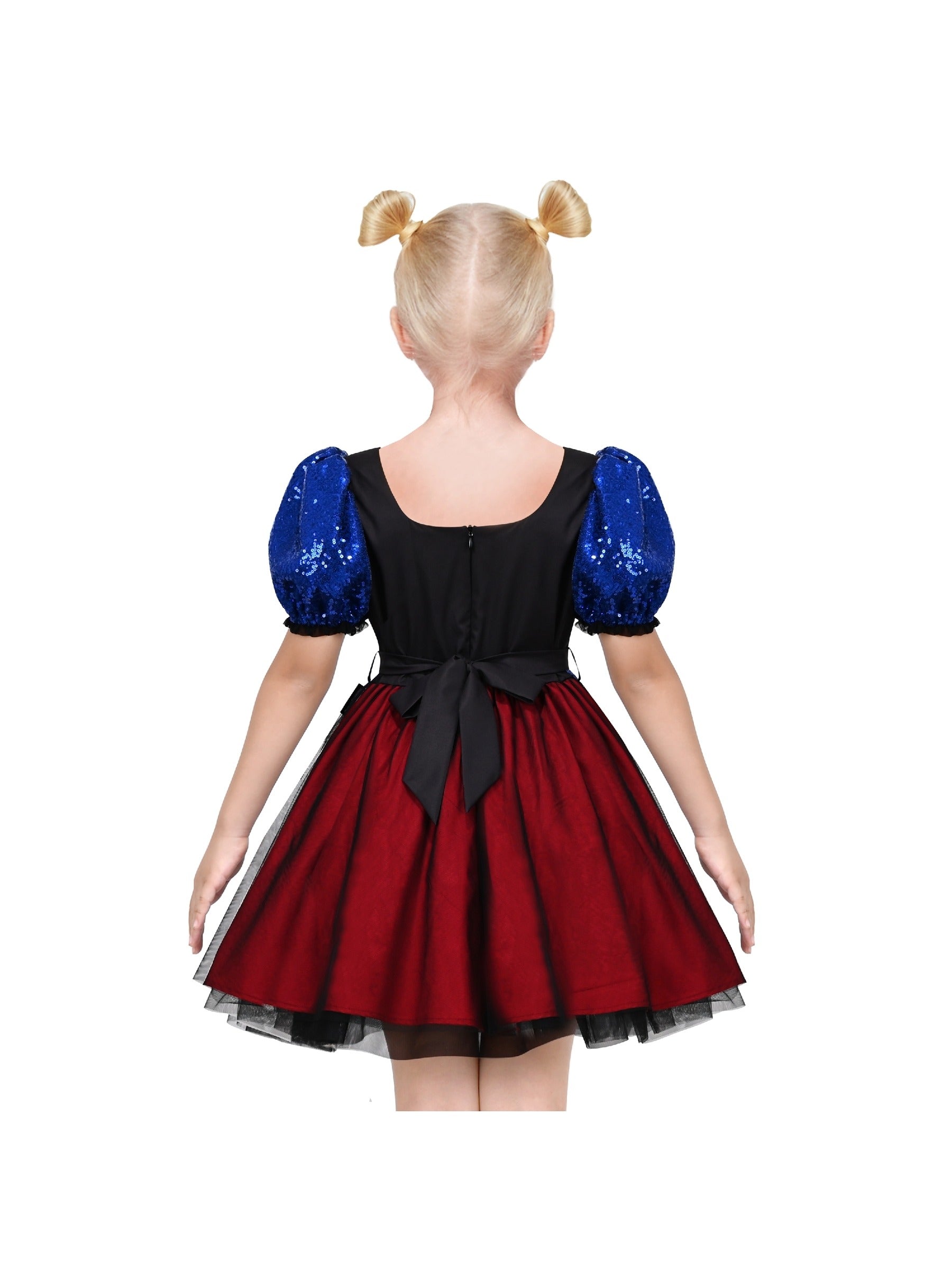 Girls Dress Red Blue Clown Check Heart Halloween Party Puff Sleeve Tulle Red