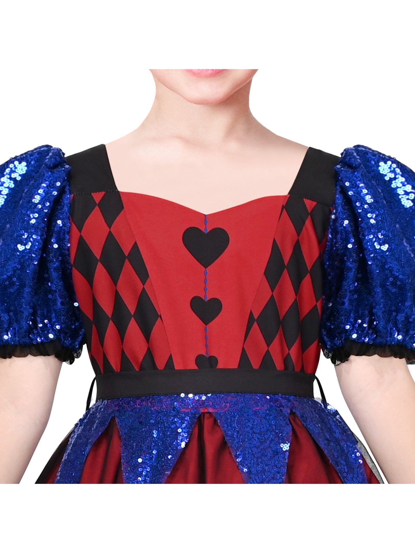 Girls Dress Red Blue Clown Check Heart Halloween Party Puff Sleeve Tulle Red