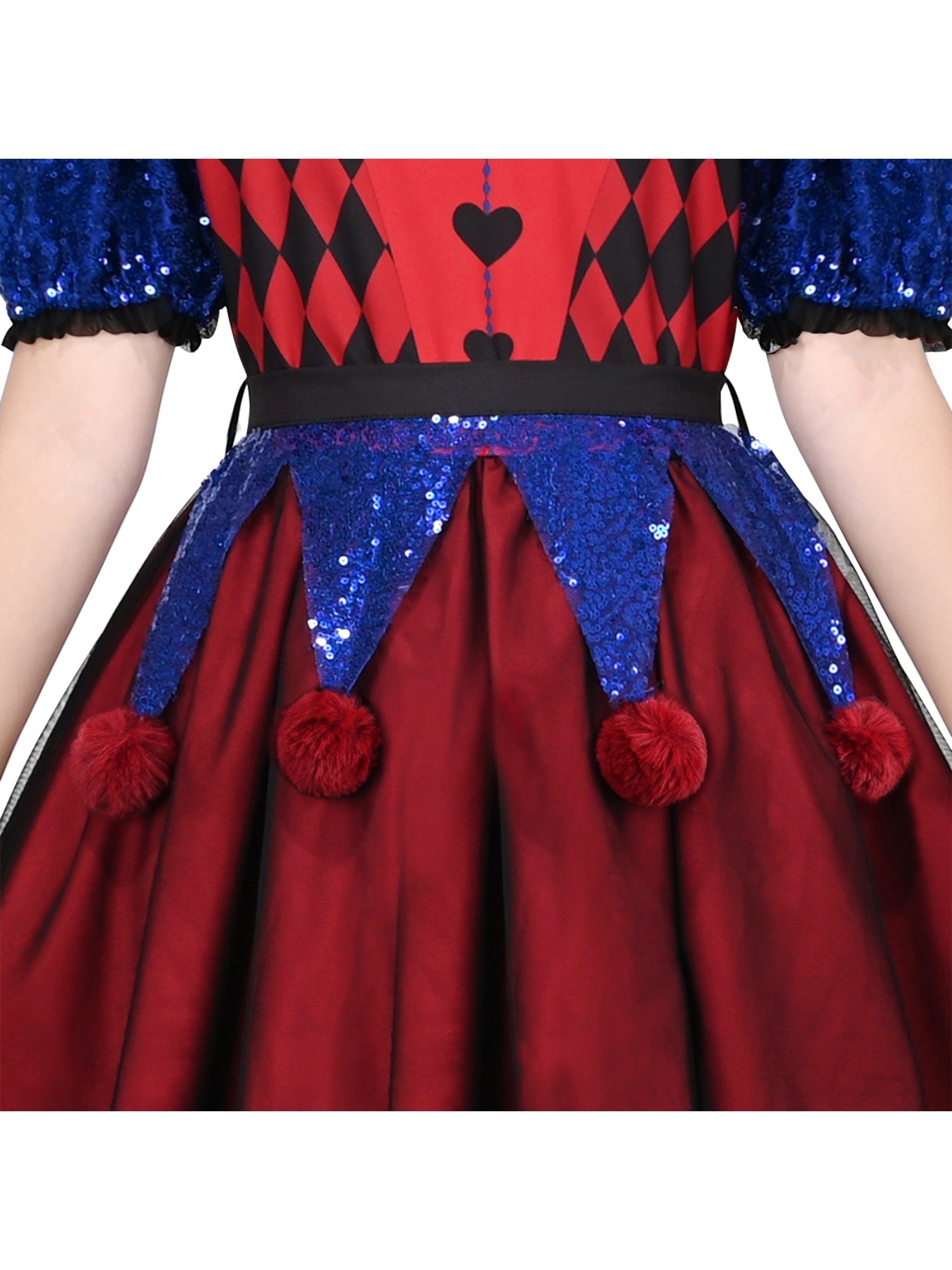 Girls Dress Red Blue Clown Check Heart Halloween Party Puff Sleeve Tulle Red