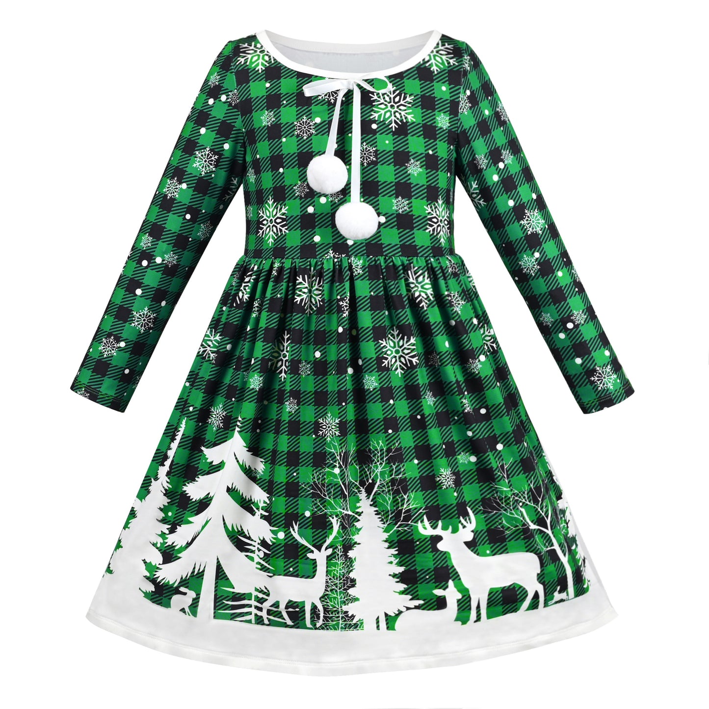 Girls Dress Unicorn Rainbow Casual Long Sleeve Green