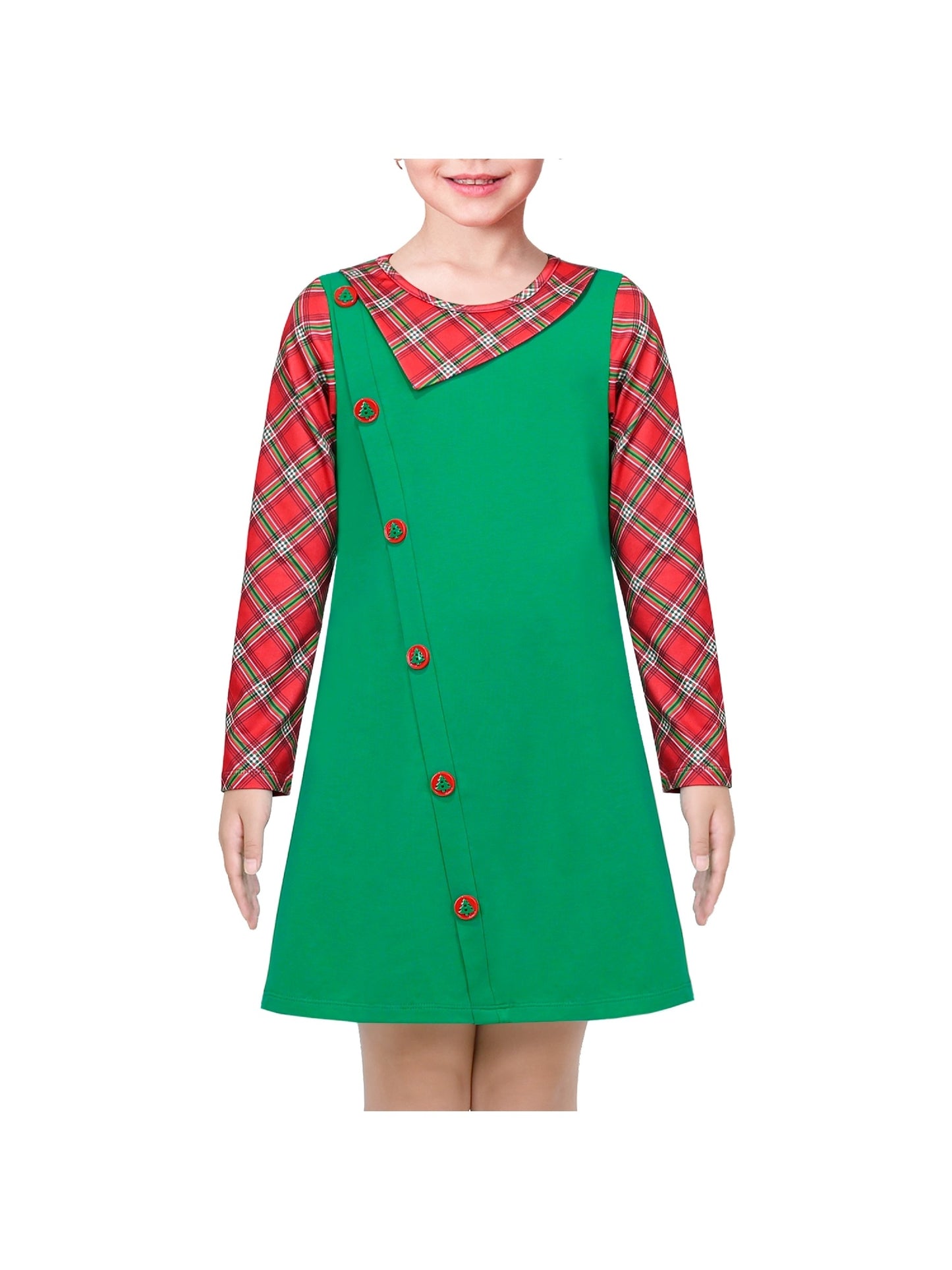 Girls Casual Dress Cotton Long Sleeve Kite Cloud Embroidered Green