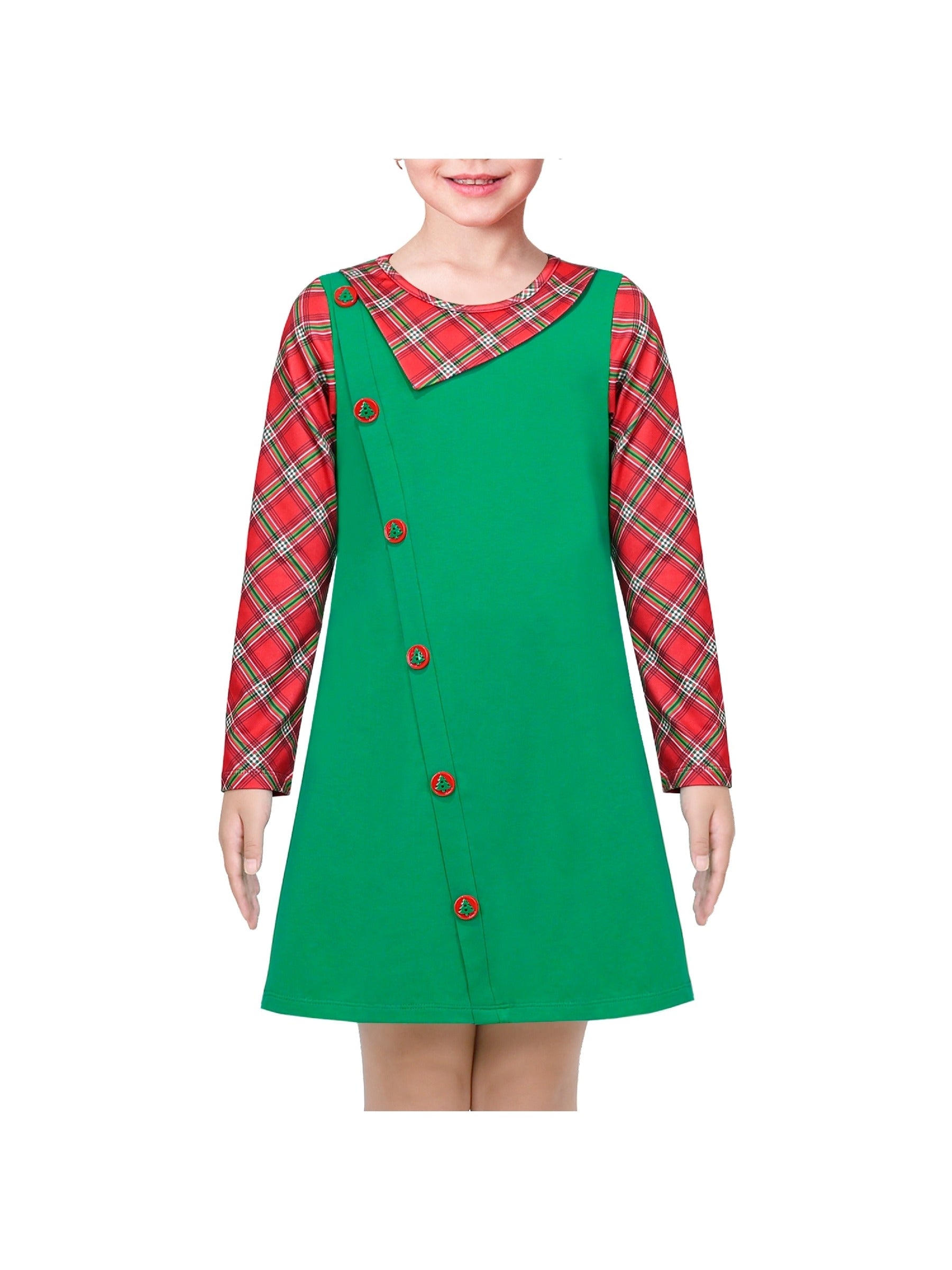 Girls Casual Dress Cotton Long Sleeve Kite Cloud Embroidered Green