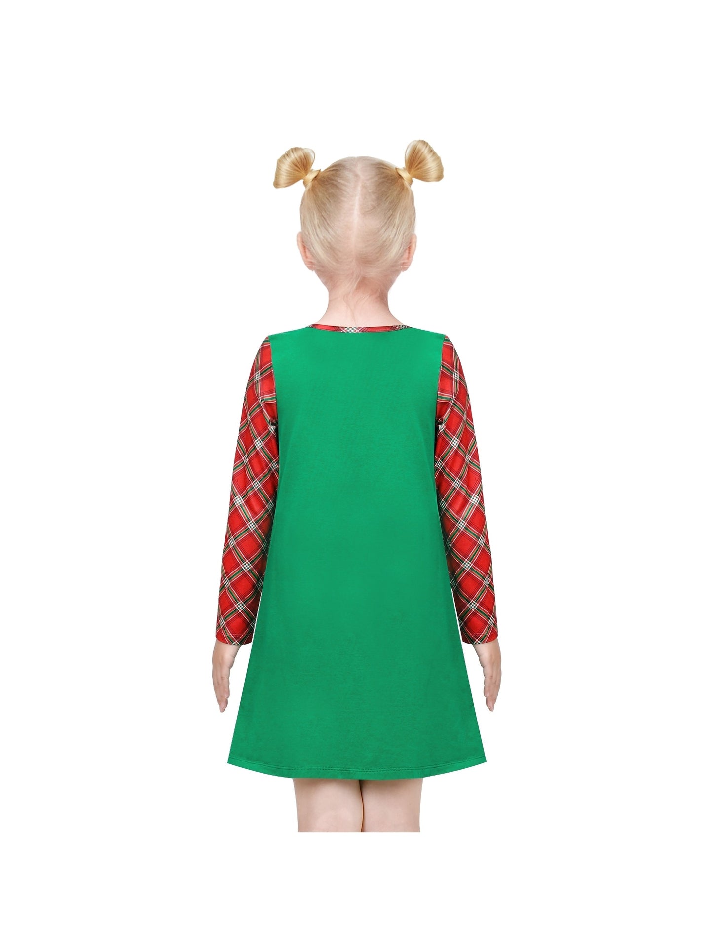Girls Casual Dress Cotton Long Sleeve Kite Cloud Embroidered Green
