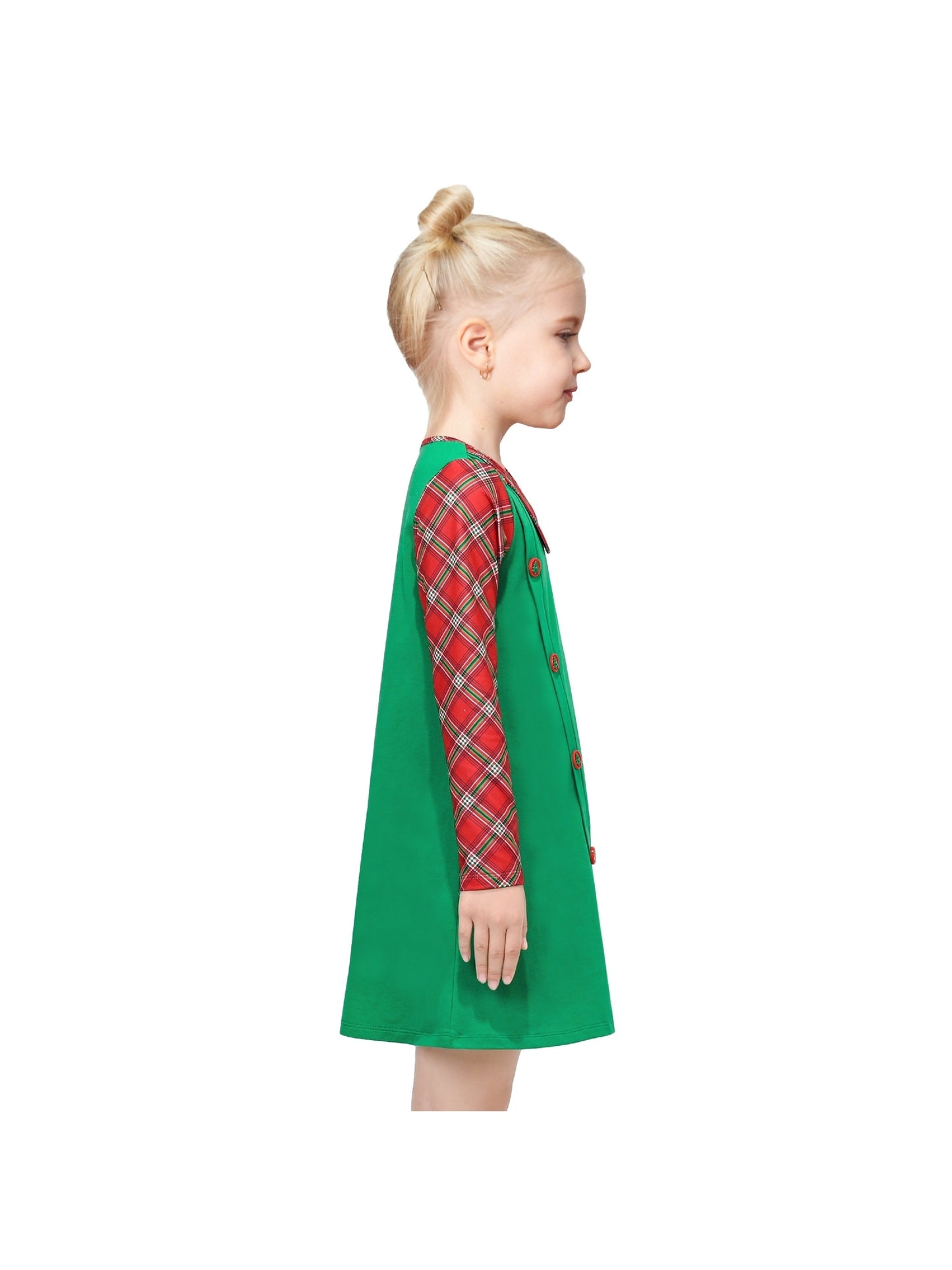 Girls Casual Dress Cotton Long Sleeve Kite Cloud Embroidered Green