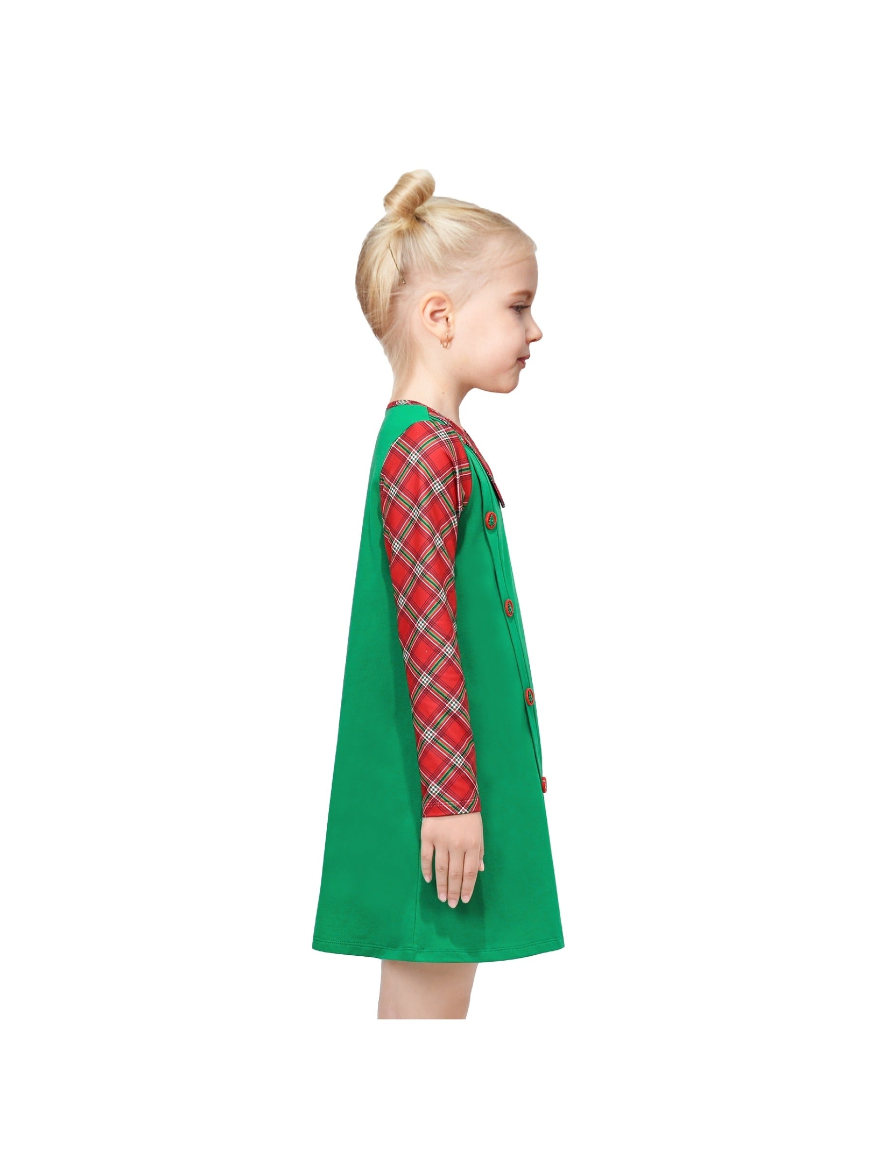 Girls Casual Dress Cotton Long Sleeve Kite Cloud Embroidered Green