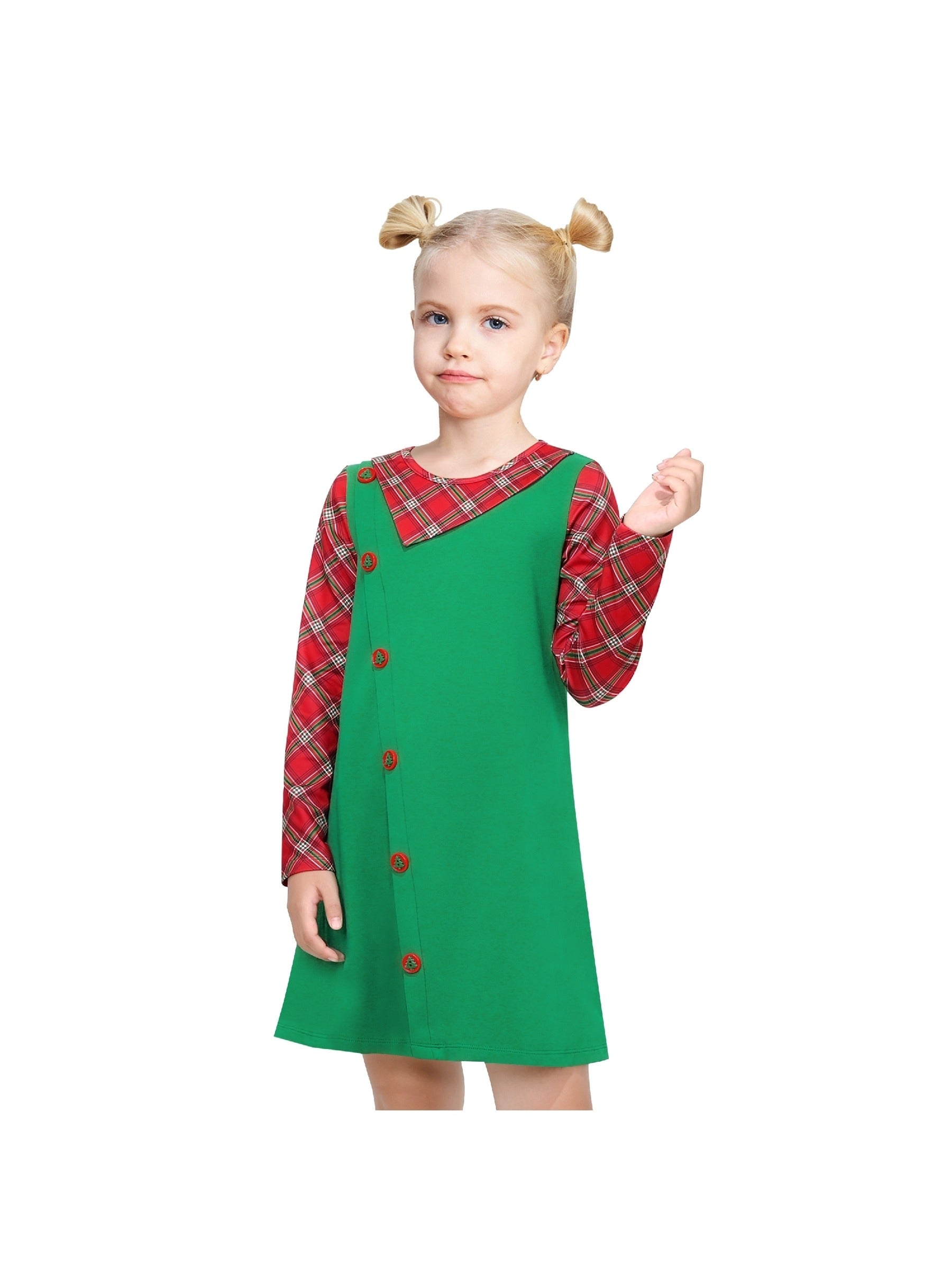 Girls Casual Dress Cotton Long Sleeve Kite Cloud Embroidered Green