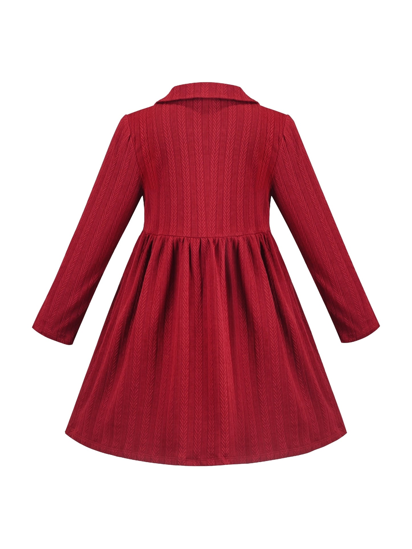 Girls Dress Rose Pink Cable Knit Striped Casual Long Sleeve Cotton Red