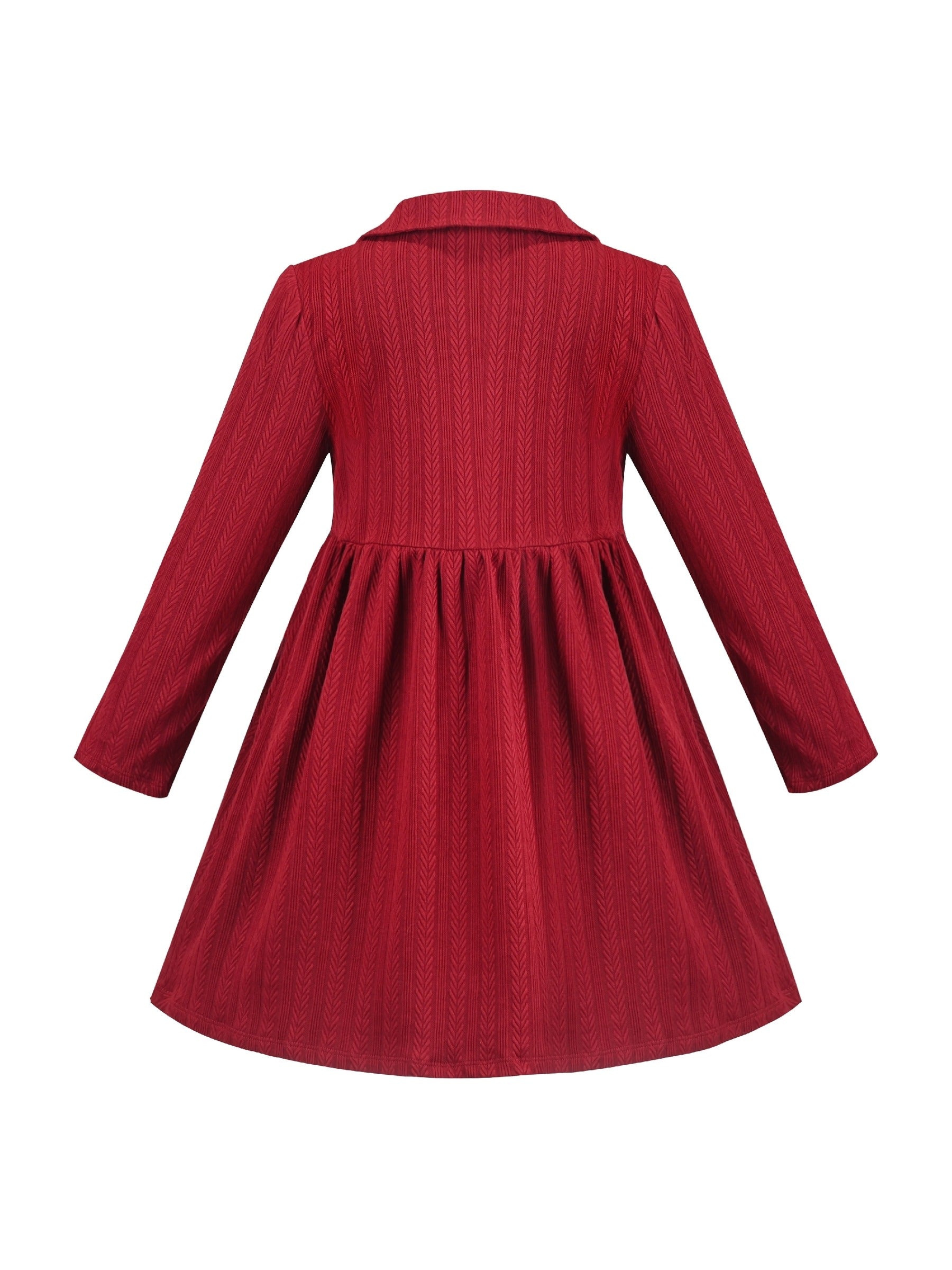 Girls Dress Rose Pink Cable Knit Striped Casual Long Sleeve Cotton Red