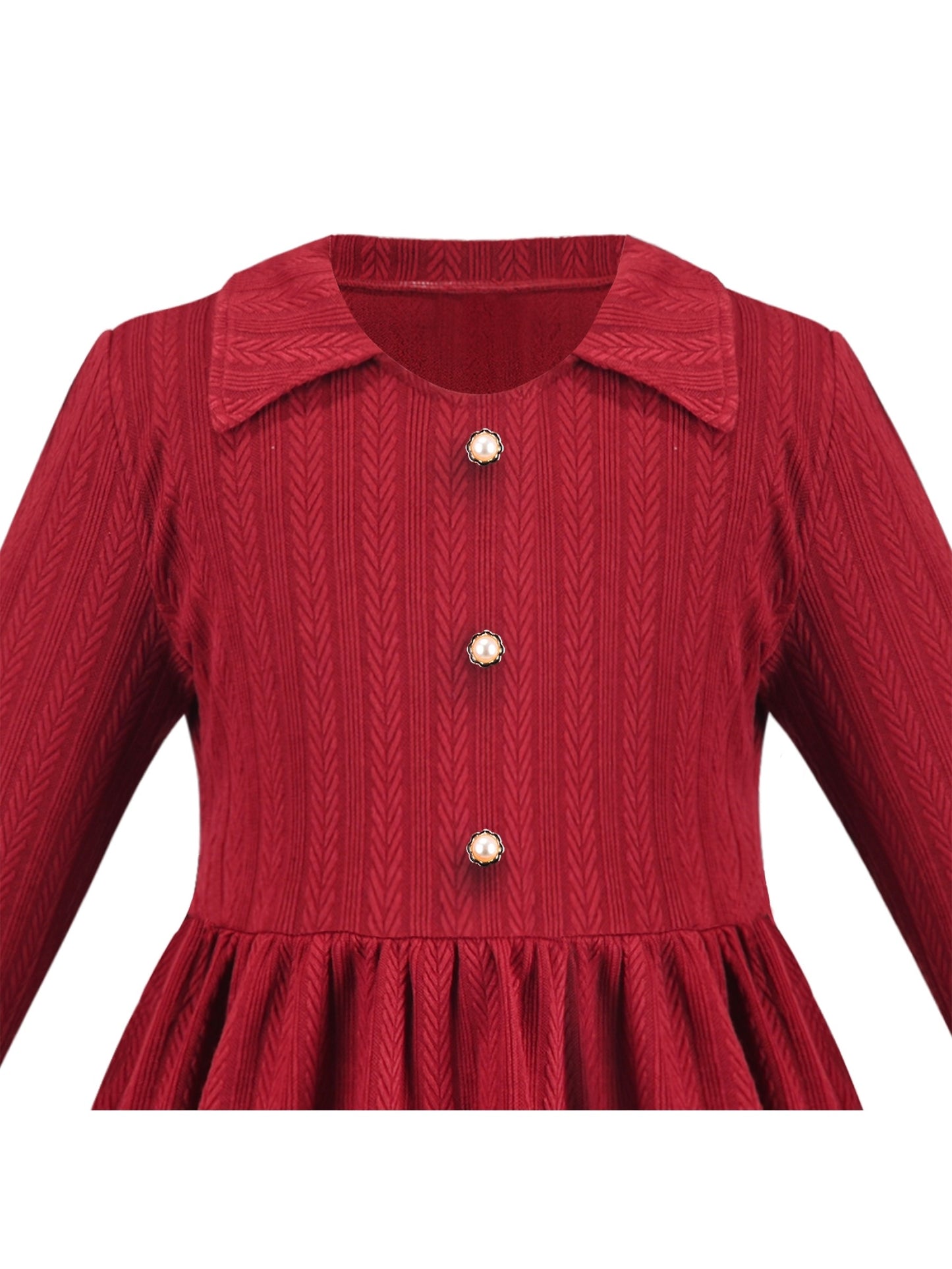 Girls Dress Rose Pink Cable Knit Striped Casual Long Sleeve Cotton Red