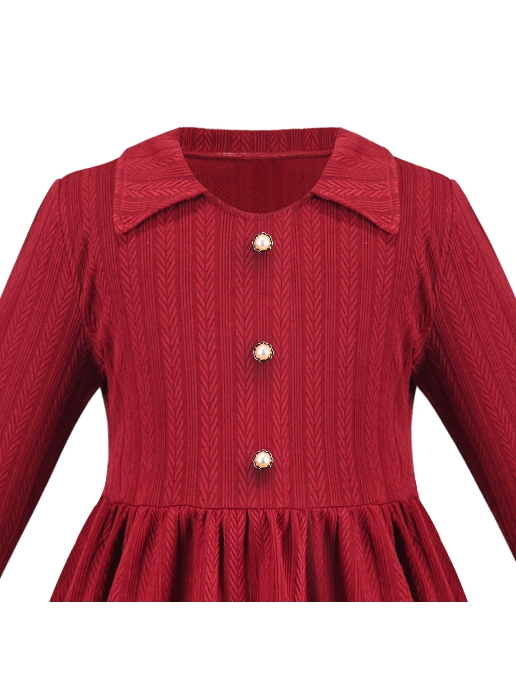 Girls Dress Rose Pink Cable Knit Striped Casual Long Sleeve Cotton Red