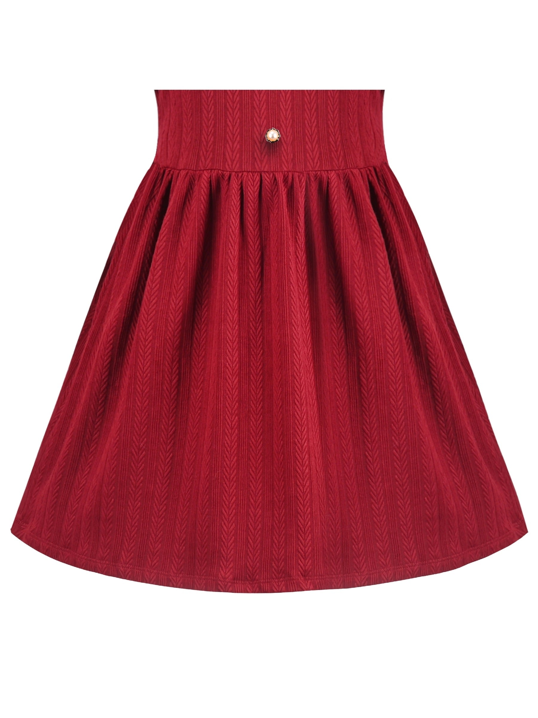Girls Dress Rose Pink Cable Knit Striped Casual Long Sleeve Cotton Red