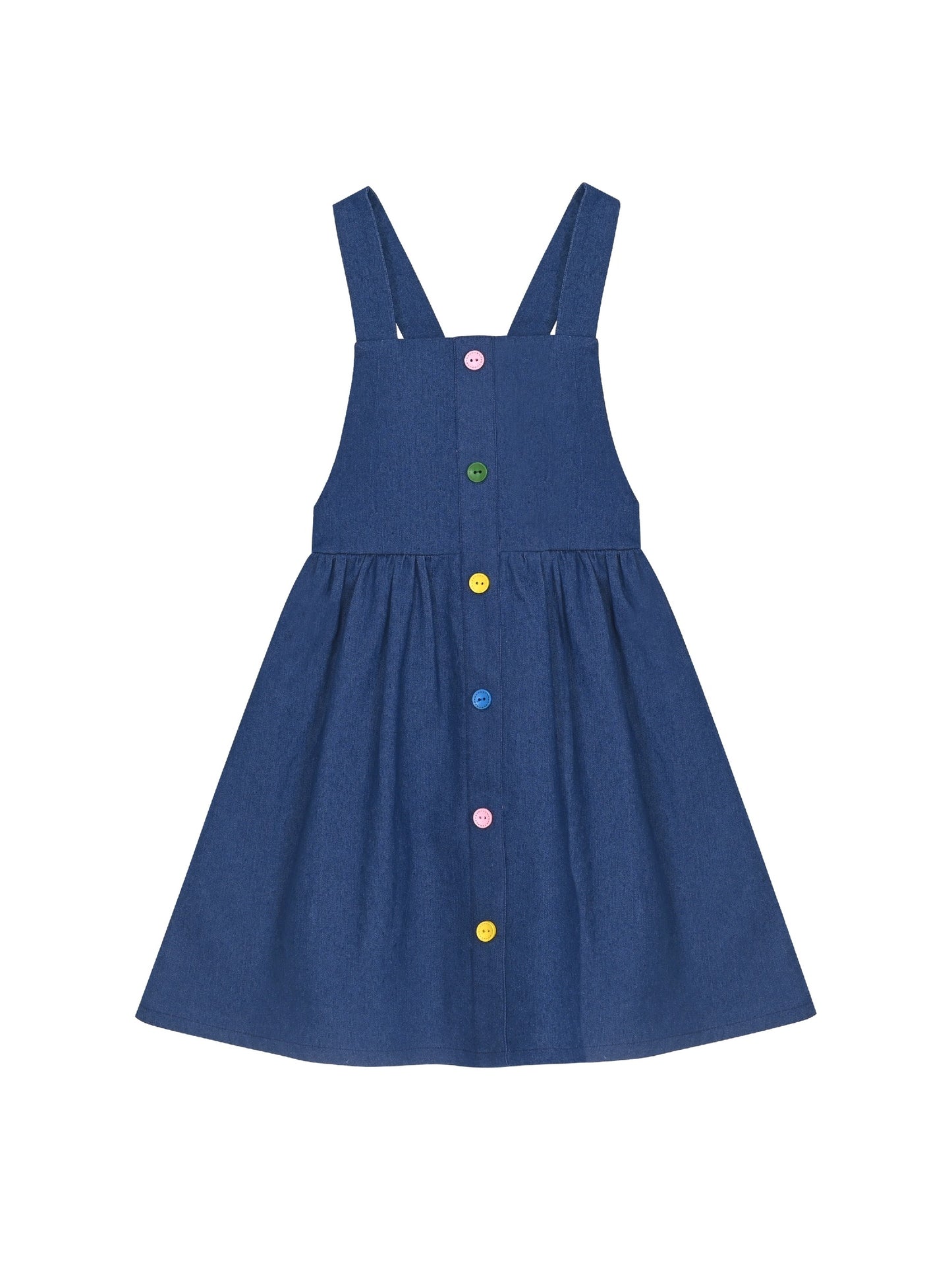 Girls Dress Blue Denim Suspender Strap Button Overall Jumpsuit Casual Blue