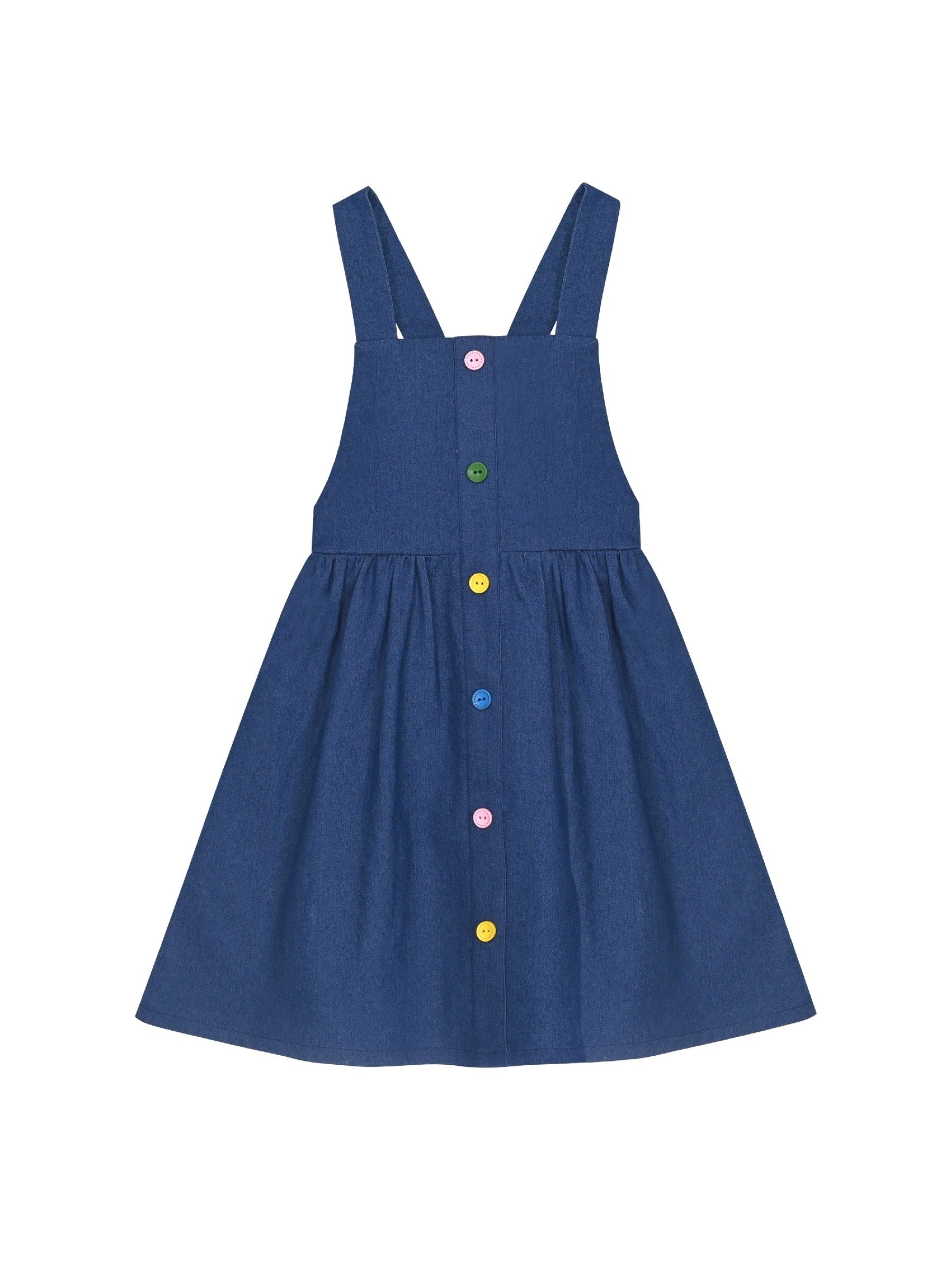 Girls Dress Blue Denim Suspender Strap Button Overall Jumpsuit Casual Blue
