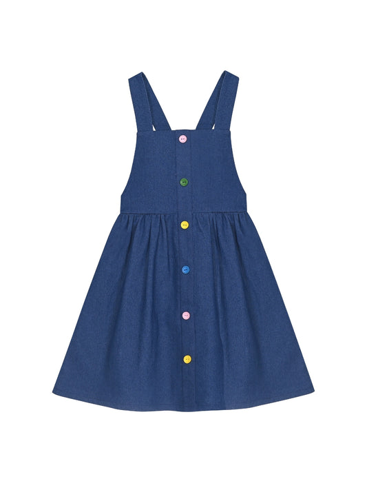 Girls Dress Blue Denim Suspender Strap Button Overall Jumpsuit Casual Blue