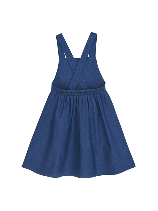 Girls Dress Blue Denim Suspender Strap Button Overall Jumpsuit Casual Blue