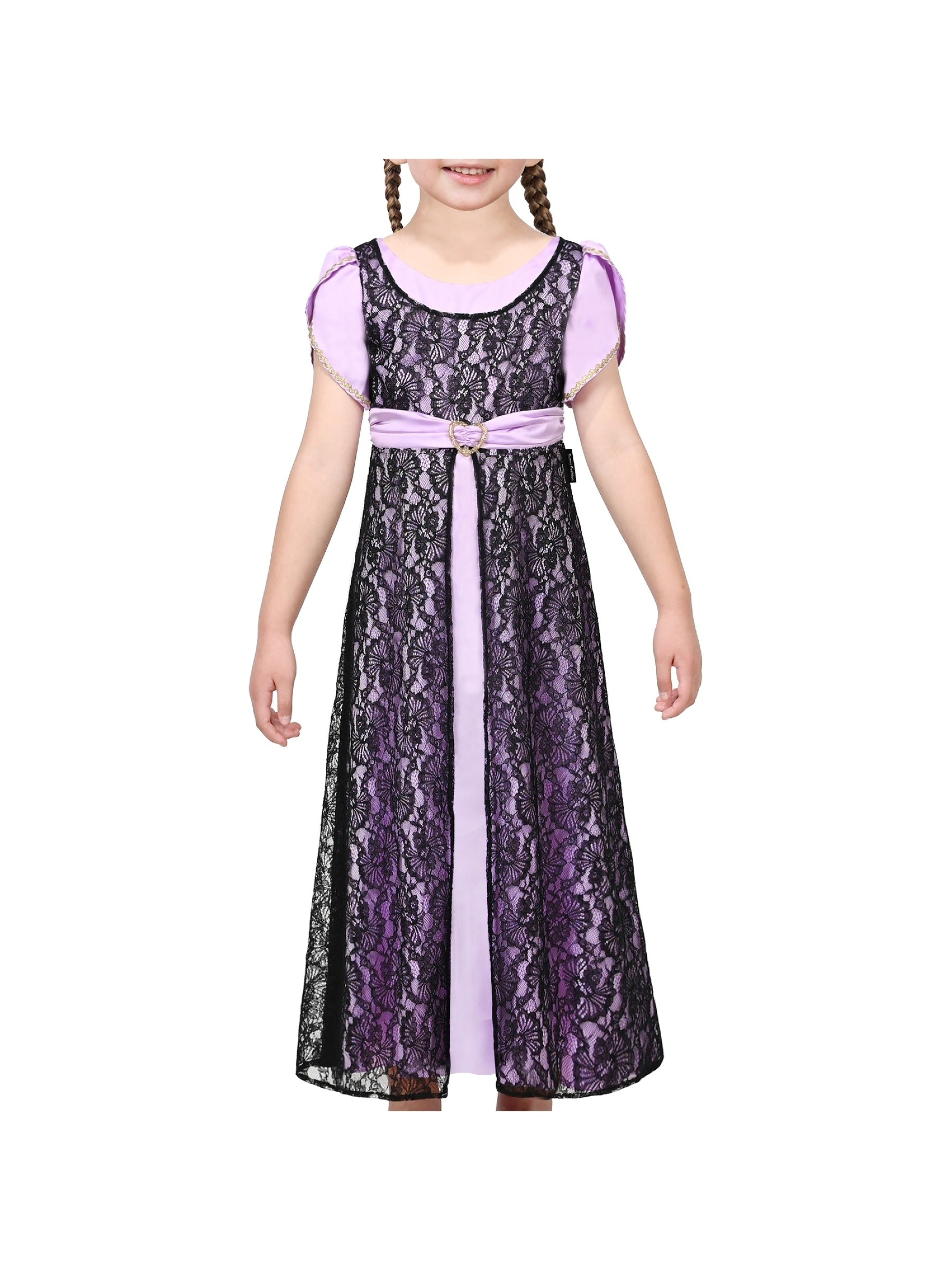 Girls Dress Lilac Black Lace Robe Tea Party Fancy Gown Prom Kate Purple