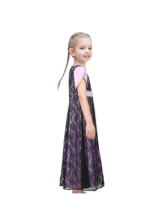 Girls Dress Lilac Black Lace Robe Tea Party Fancy Gown Prom Kate Purple
