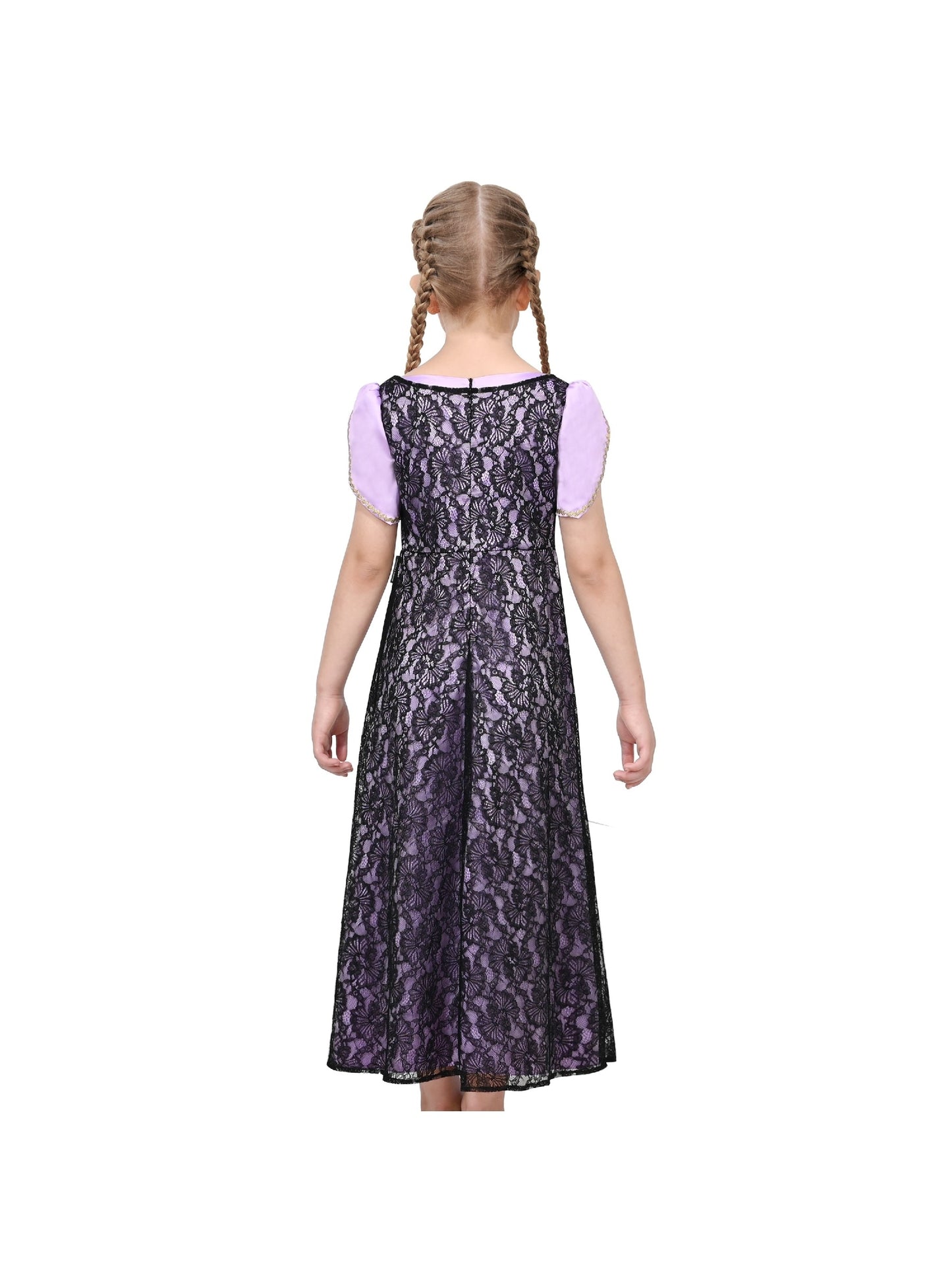 Girls Dress Lilac Black Lace Robe Tea Party Fancy Gown Prom Kate Purple