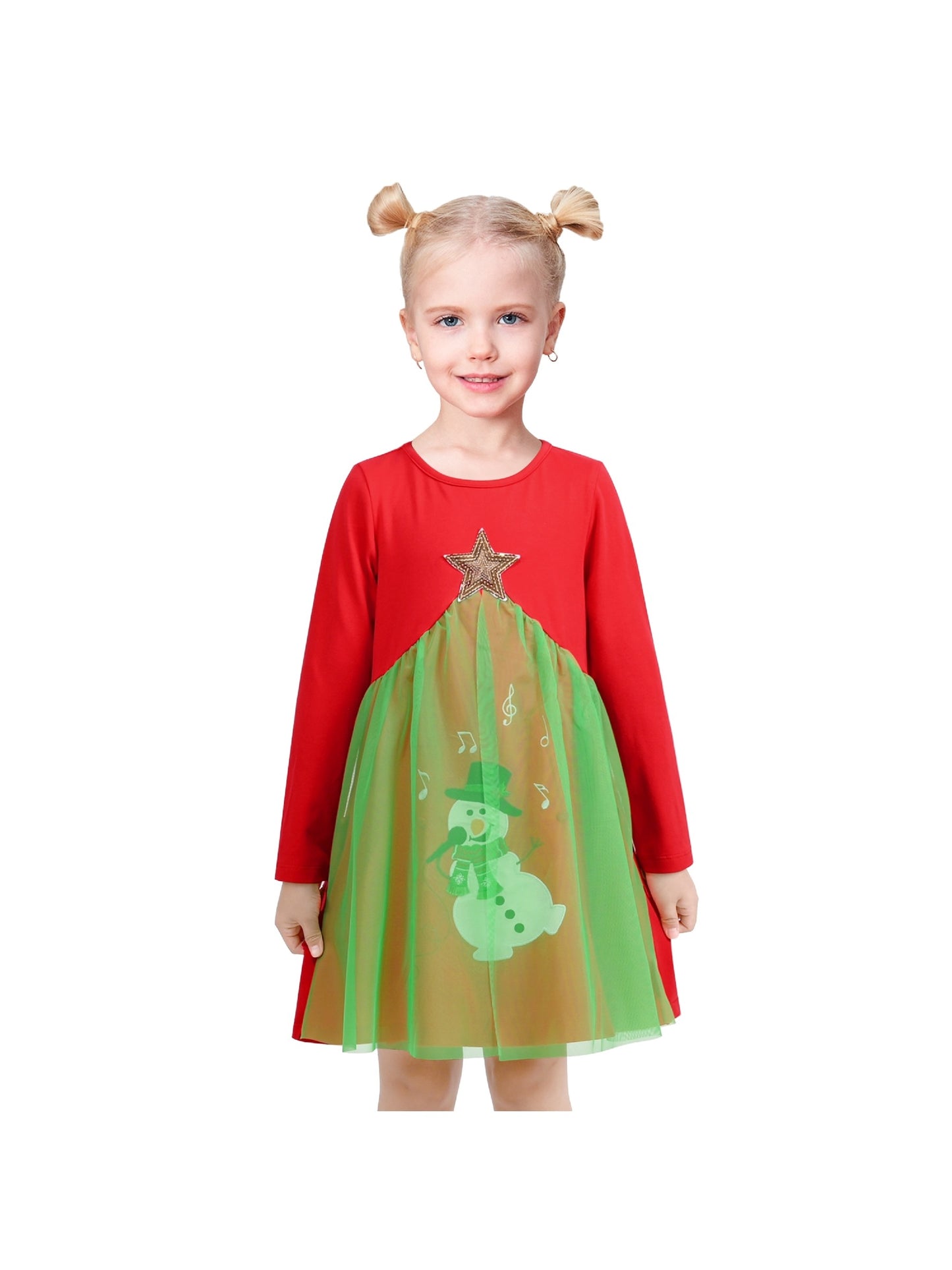Girls Casual Dress Cotton Long Sleeve Kite Cloud Embroidered Red