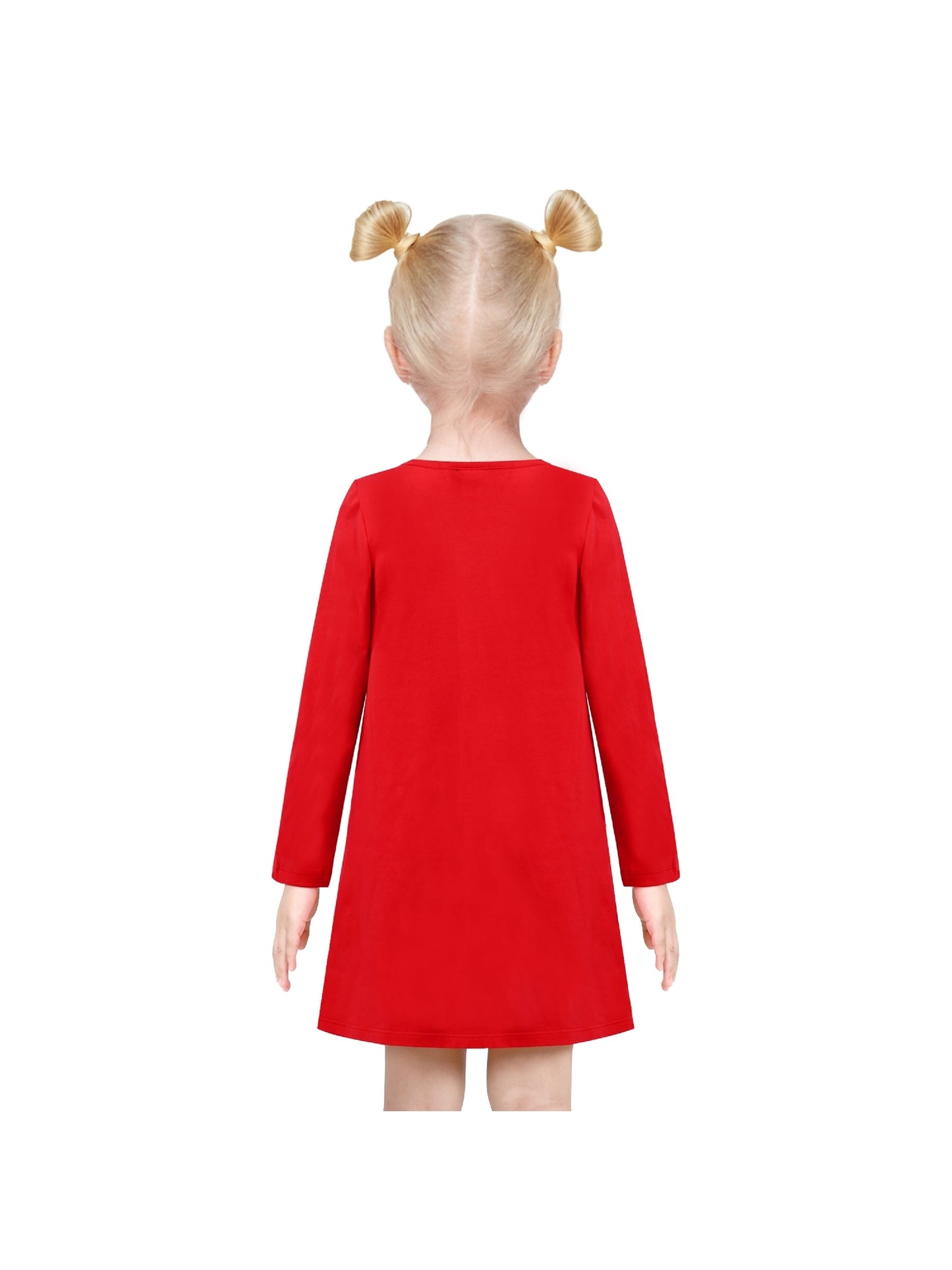 Girls Casual Dress Cotton Long Sleeve Kite Cloud Embroidered Red