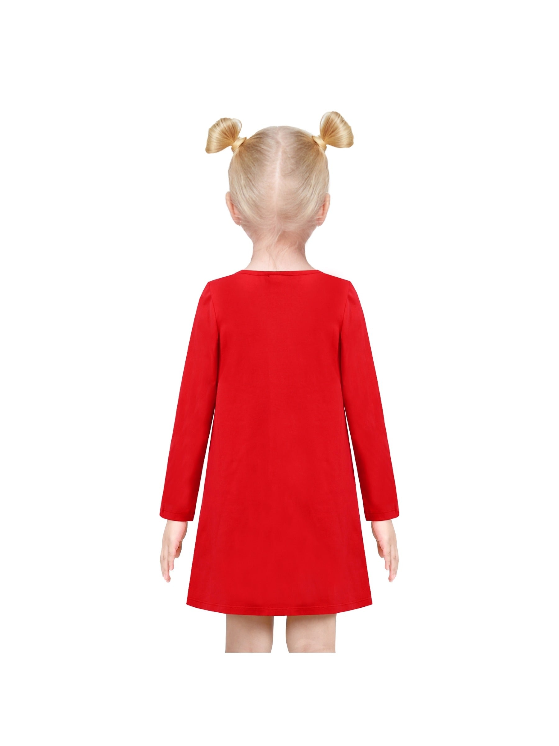 Girls Casual Dress Cotton Long Sleeve Kite Cloud Embroidered Red