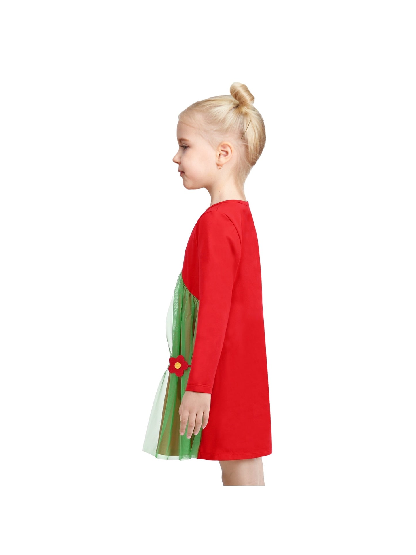 Girls Casual Dress Cotton Long Sleeve Kite Cloud Embroidered Red
