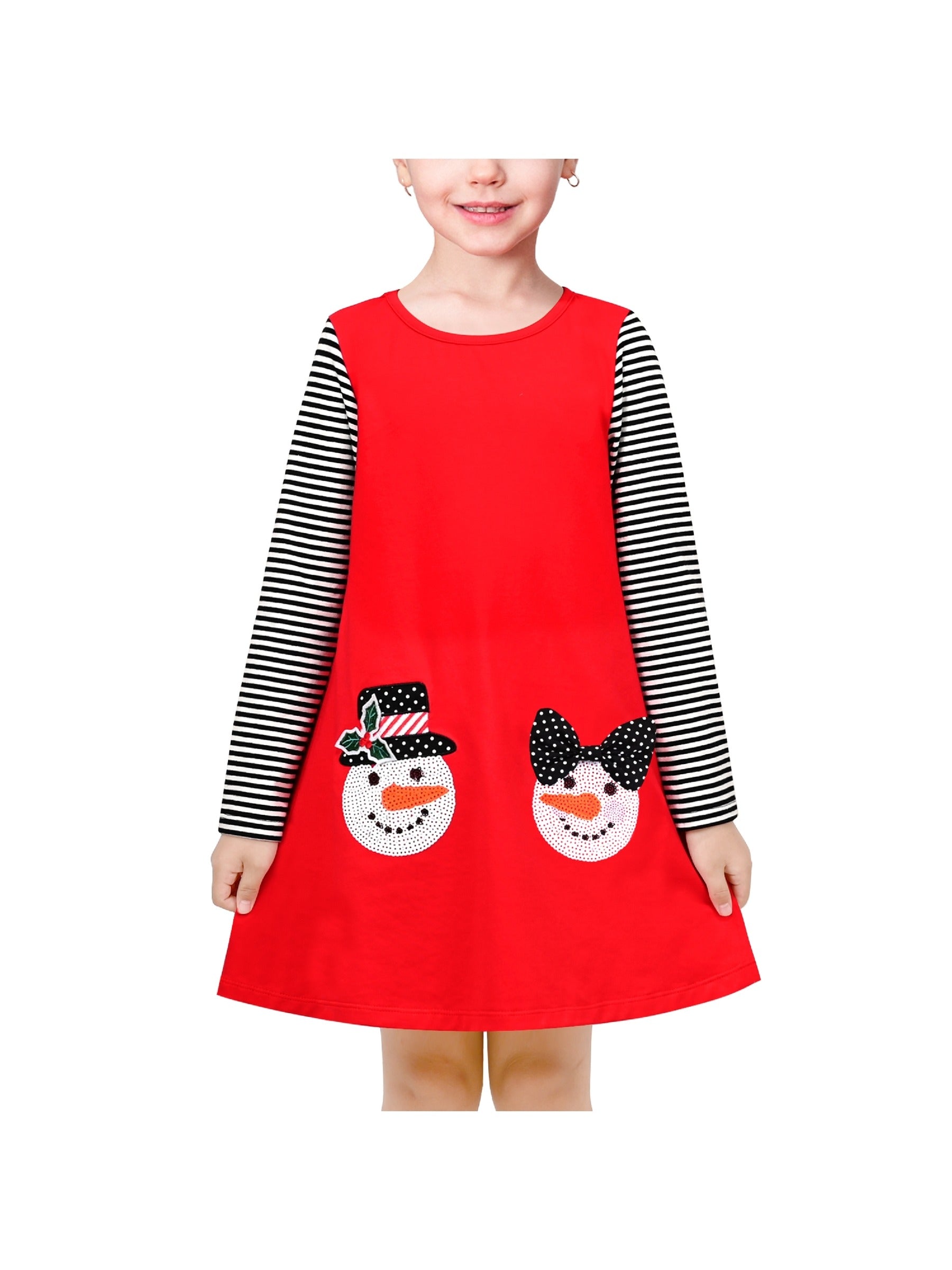 Girls Casual Dress Cotton Long Sleeve Kite Cloud Embroidered Red