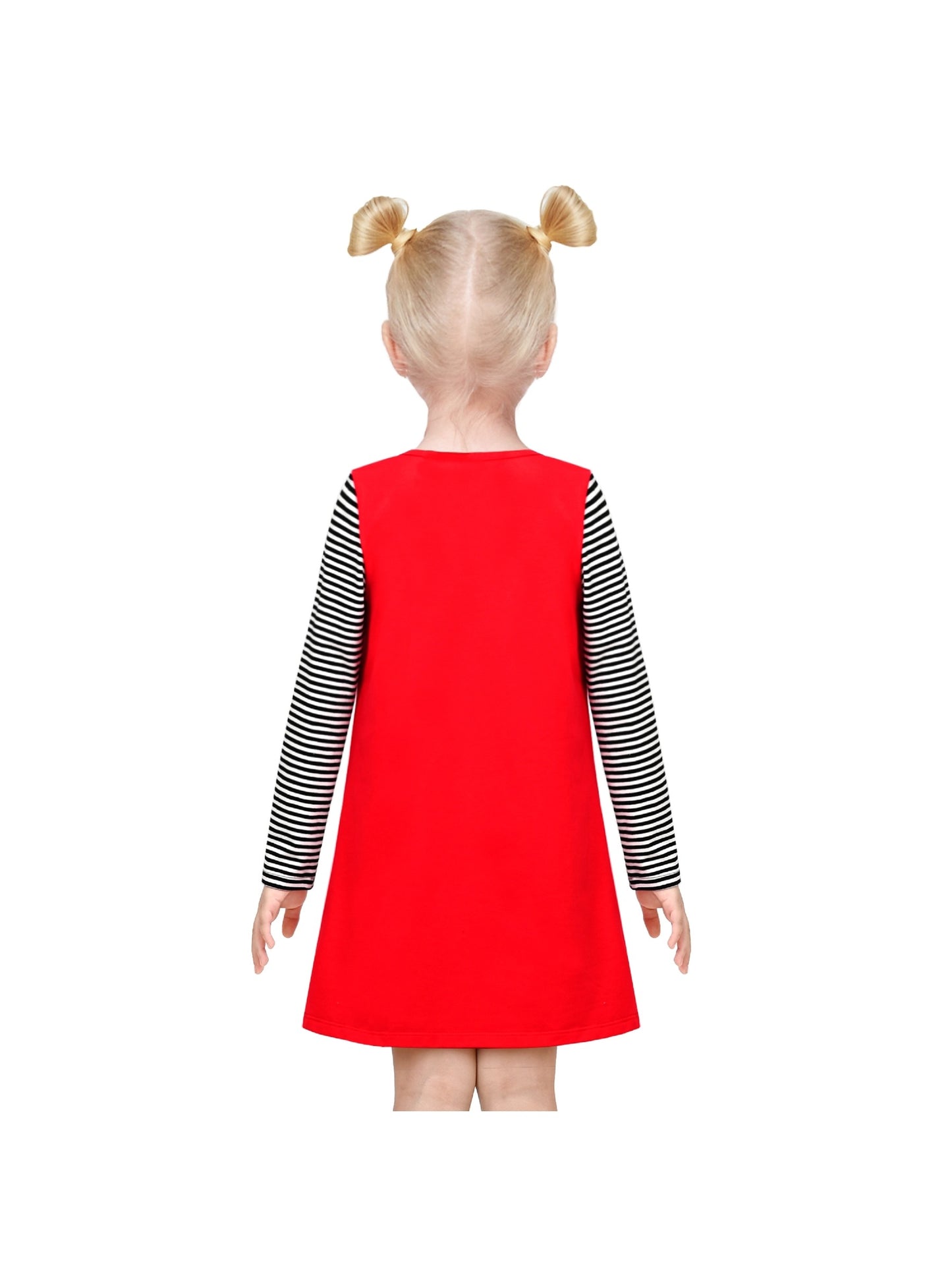 Girls Casual Dress Cotton Long Sleeve Kite Cloud Embroidered Red