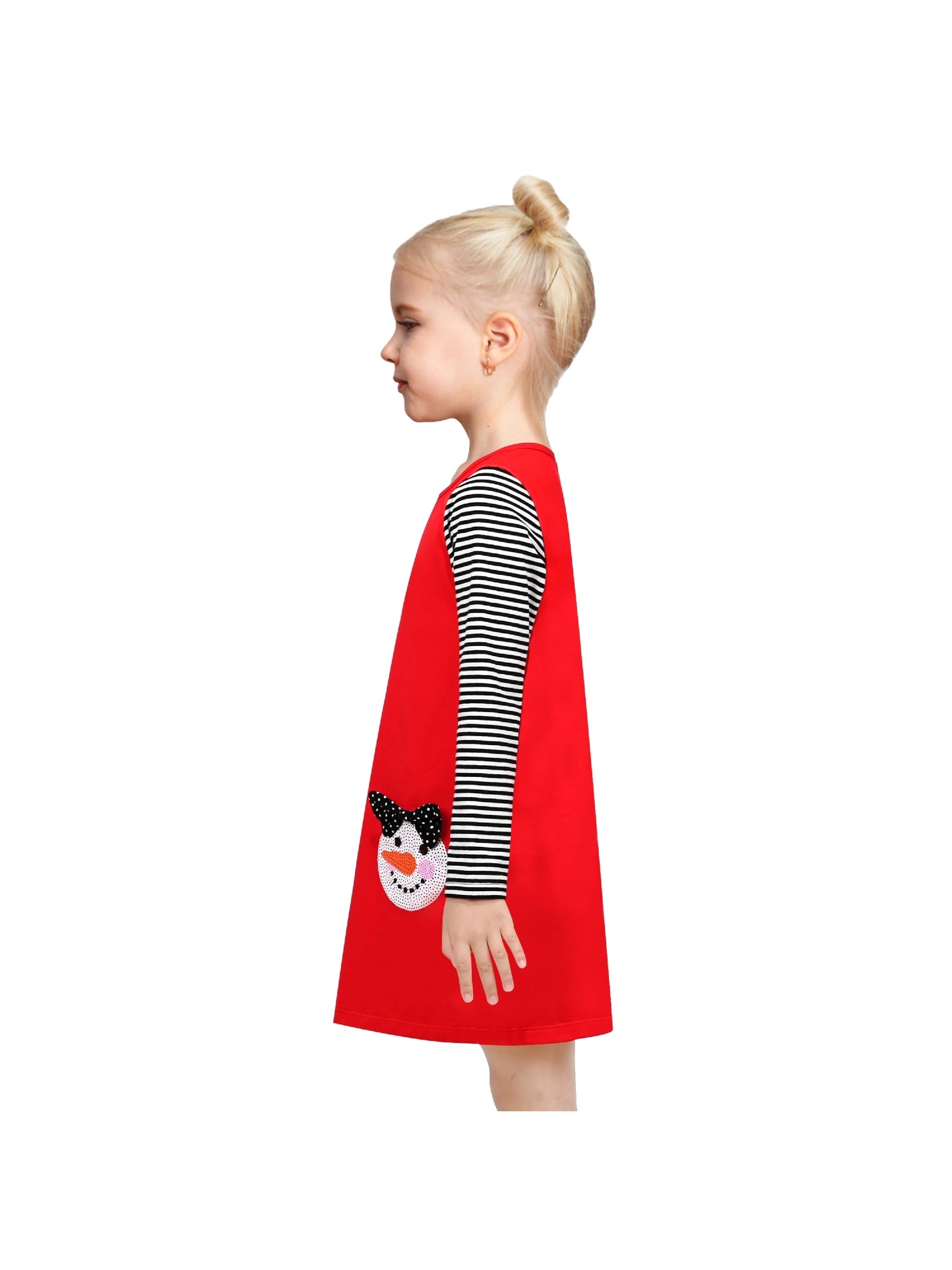 Girls Casual Dress Cotton Long Sleeve Kite Cloud Embroidered Red