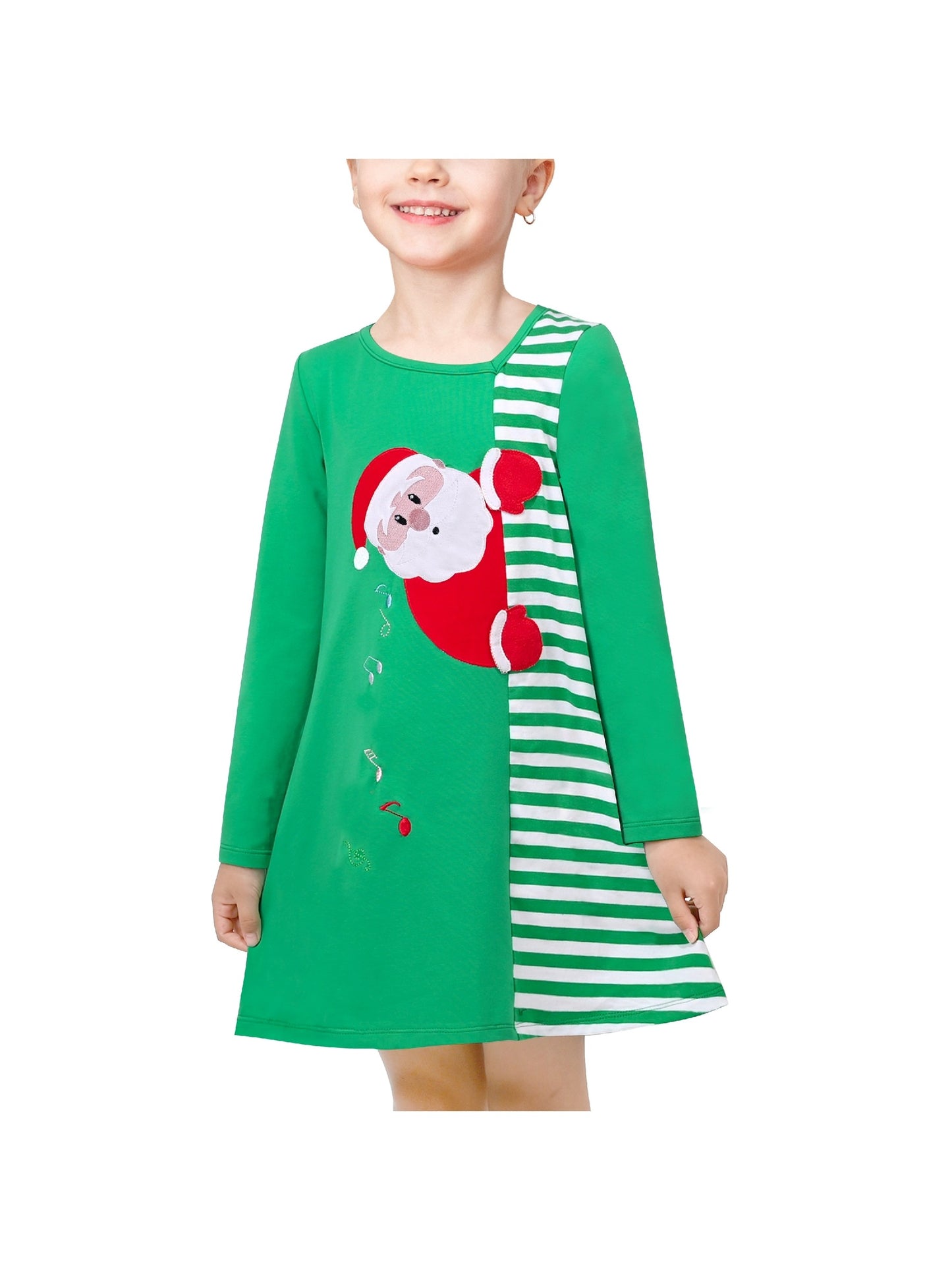 Girls Casual Dress Cotton Long Sleeve Kite Cloud Embroidered Green