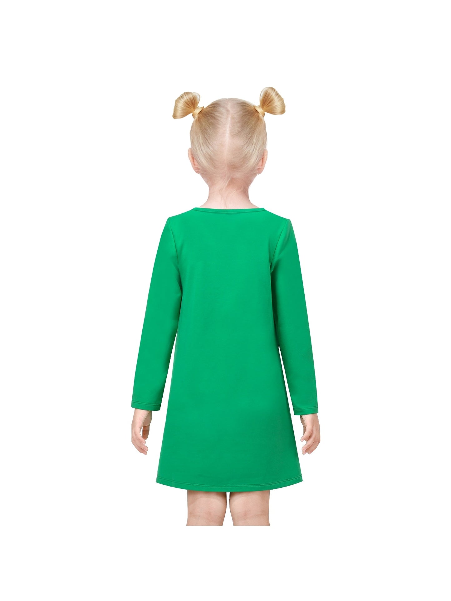 Girls Casual Dress Cotton Long Sleeve Kite Cloud Embroidered Green