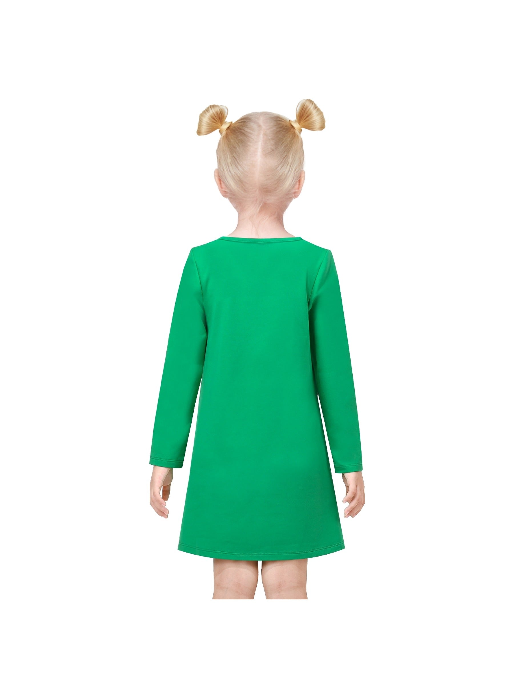 Girls Casual Dress Cotton Long Sleeve Kite Cloud Embroidered Green