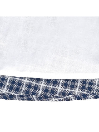 Girls Dress White Collar Back School Cotton Casual - Blue Plaid