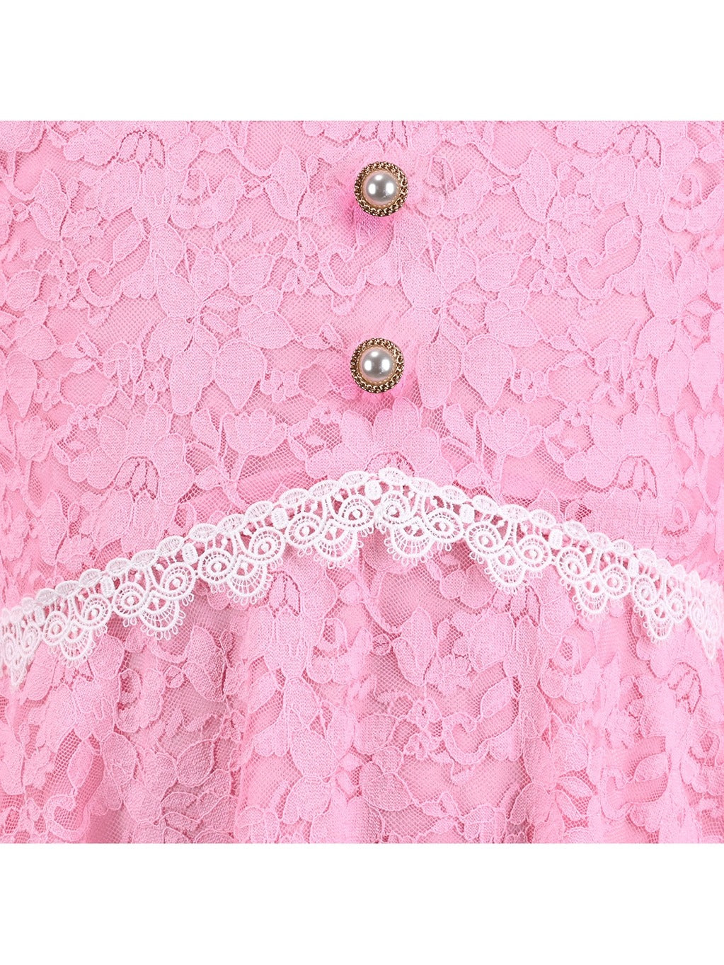 Girls Dress Flower Lace White Collar Skirt Dress Pink