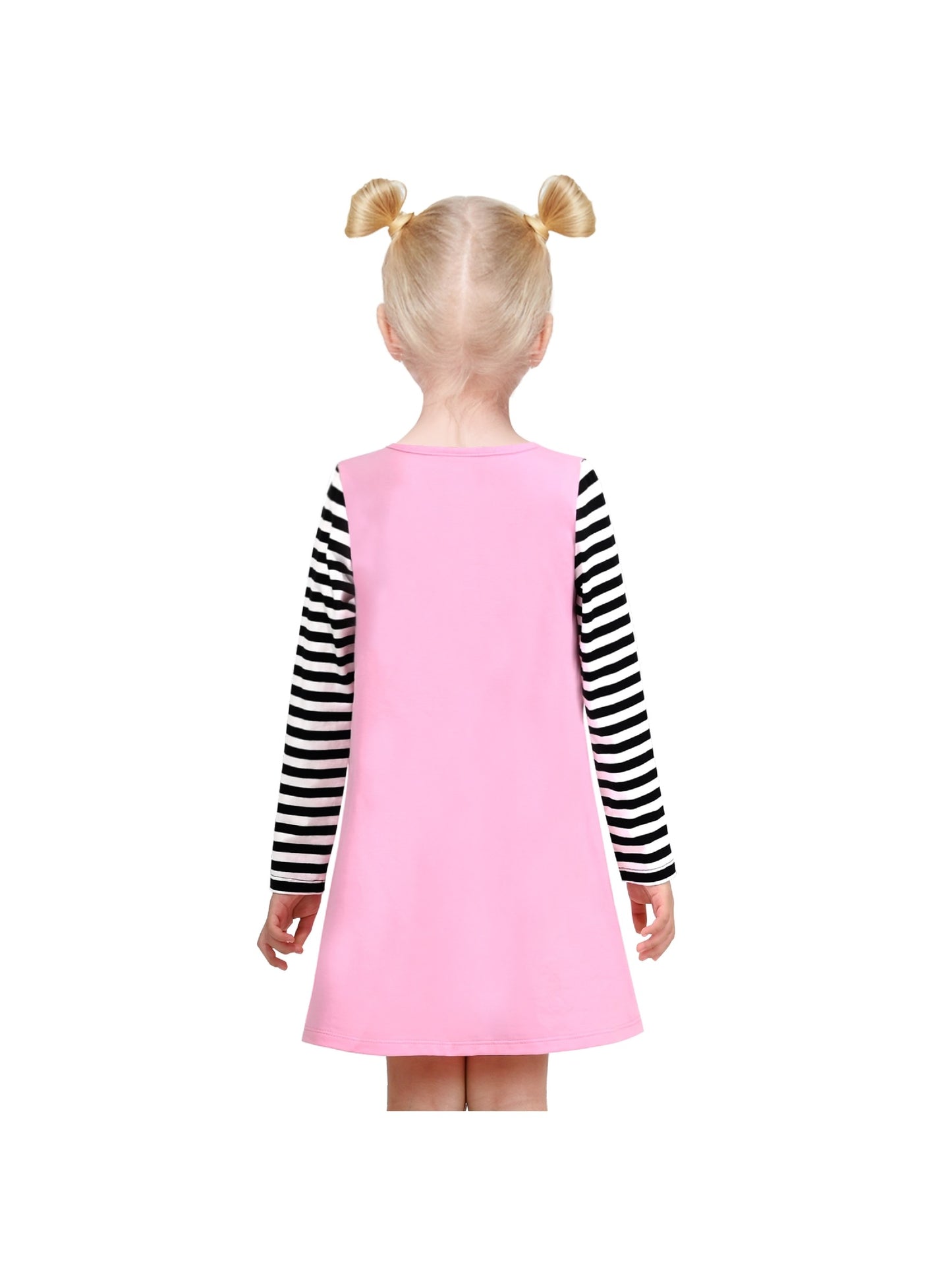 Girls Casual Dress Cotton Long Sleeve Kite Cloud Embroidered Pink