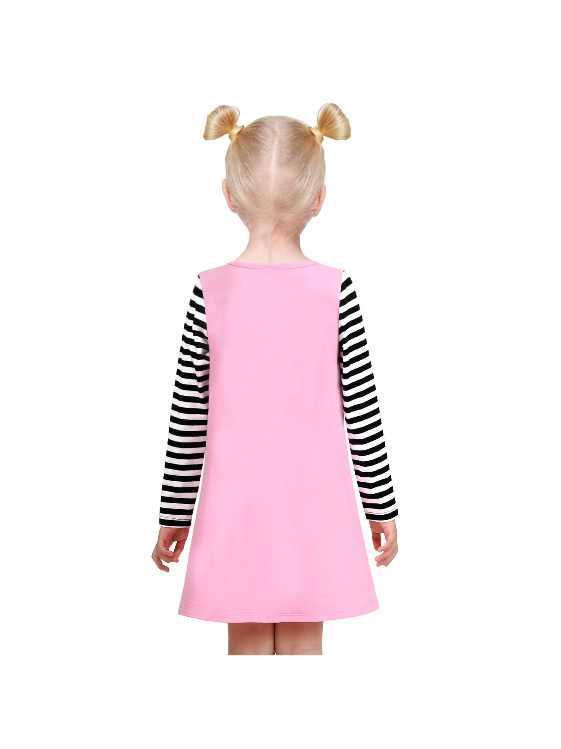 Girls Casual Dress Cotton Long Sleeve Kite Cloud Embroidered Pink