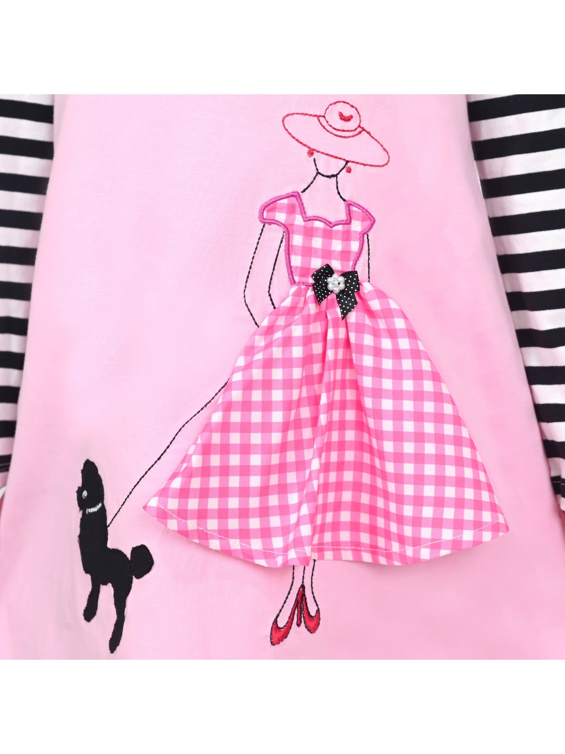 Girls Casual Dress Cotton Long Sleeve Kite Cloud Embroidered Pink