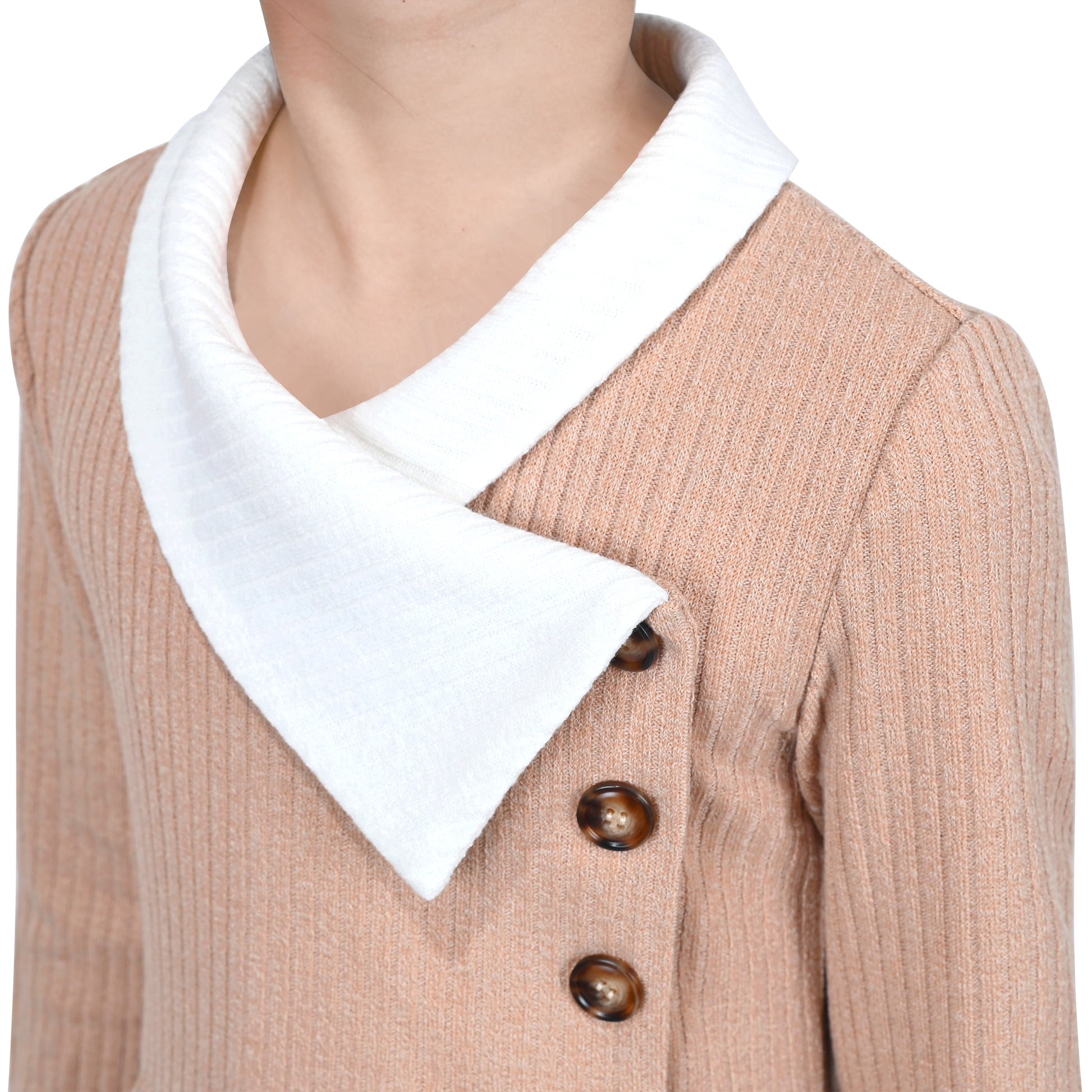 Girls Dress Rose Pink Cable Knit Striped Casual Long Sleeve Cotton Beige