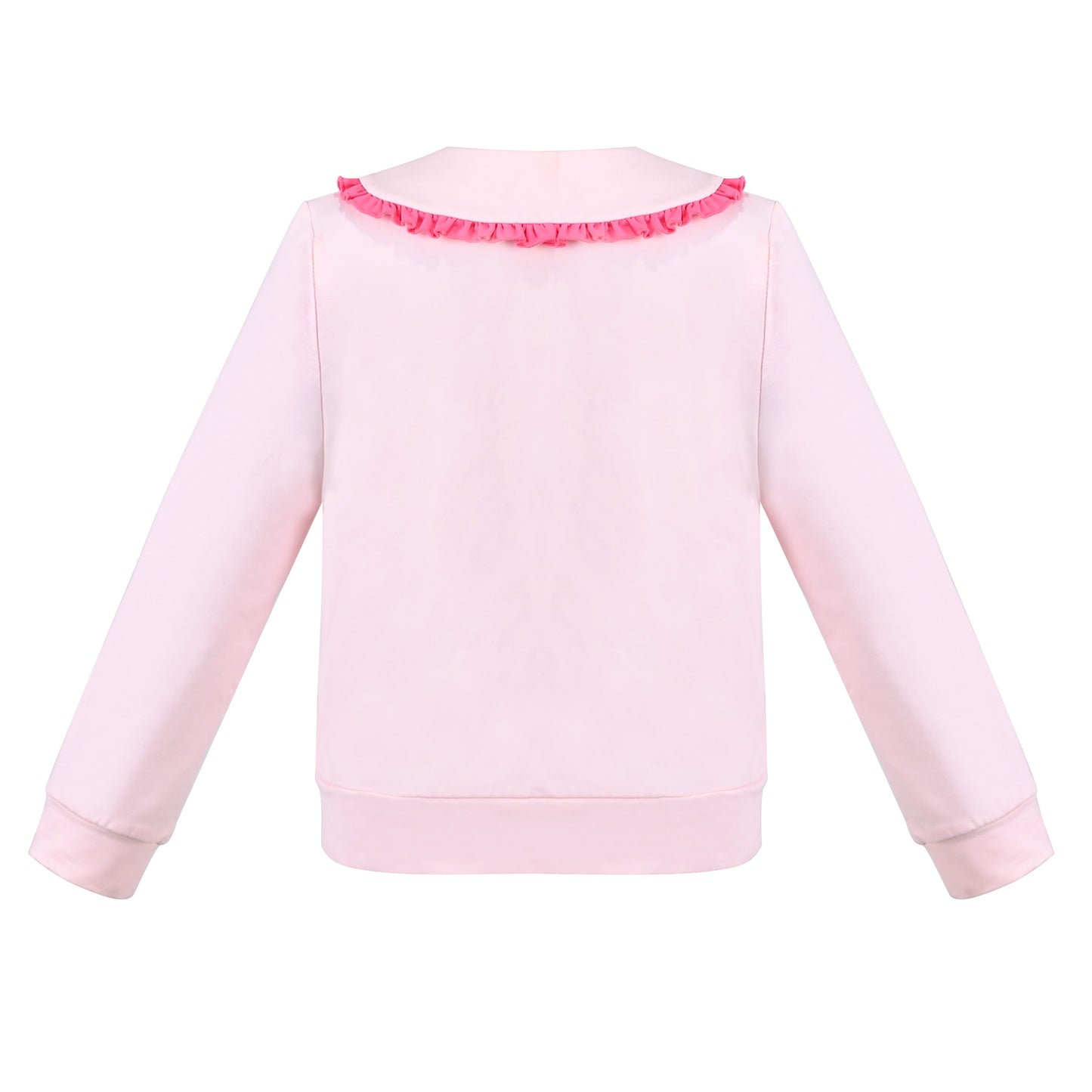 Girls Pink Top Tee Heart Button Ruffle Collar Long Sleeve Casual Pink