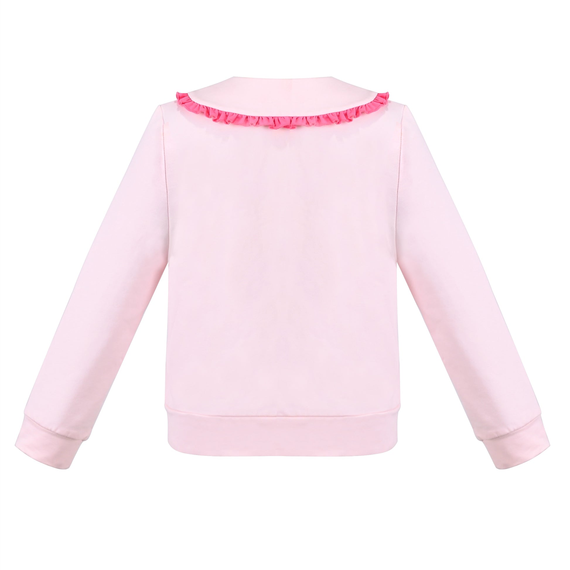Girls Pink Top Tee Heart Button Ruffle Collar Long Sleeve Casual Pink