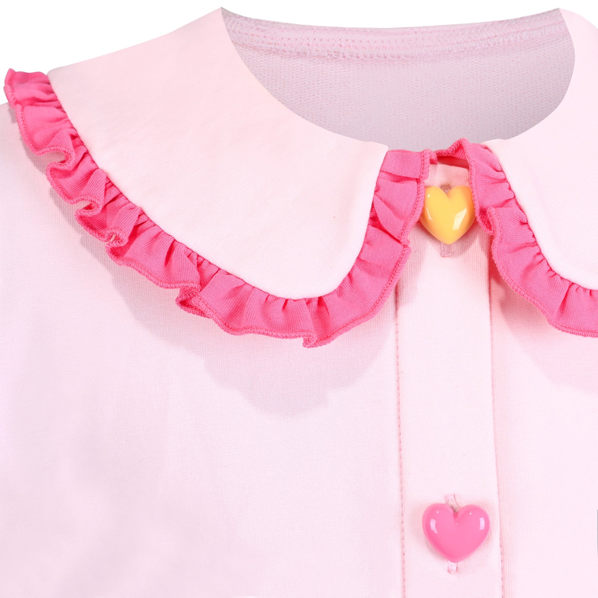Girls Pink Top Tee Heart Button Ruffle Collar Long Sleeve Casual Pink