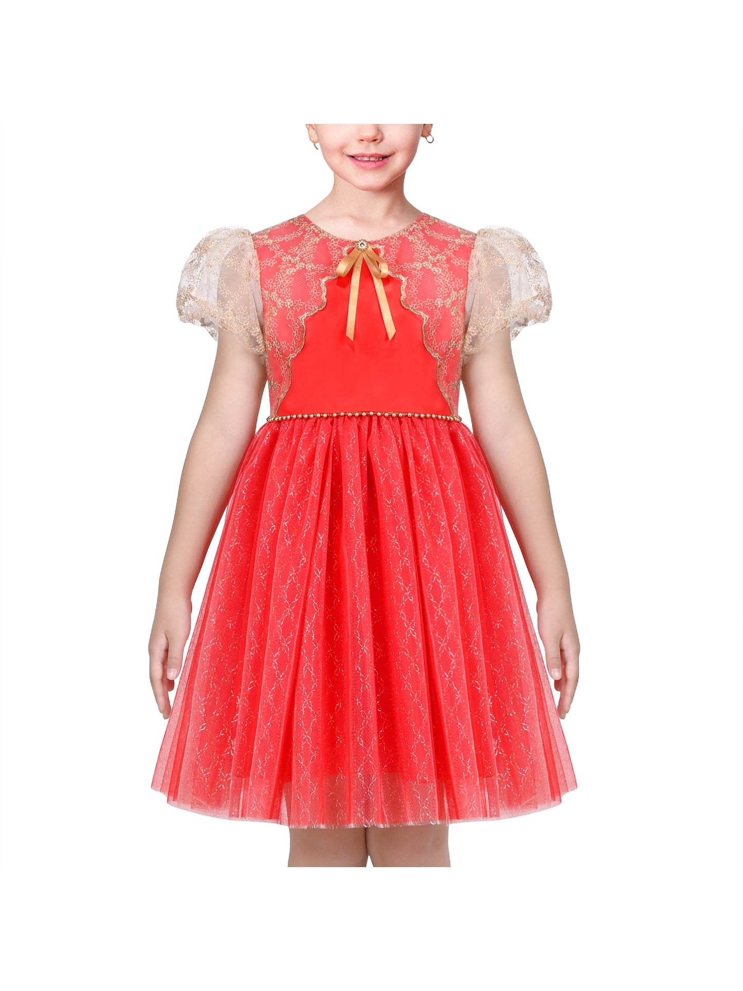 Flower Girls Dress White Wedding Pageant Bridesmaid Gown Red