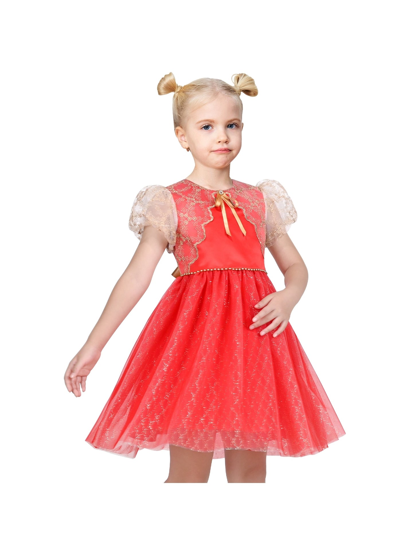 Flower Girls Dress White Wedding Pageant Bridesmaid Gown Red