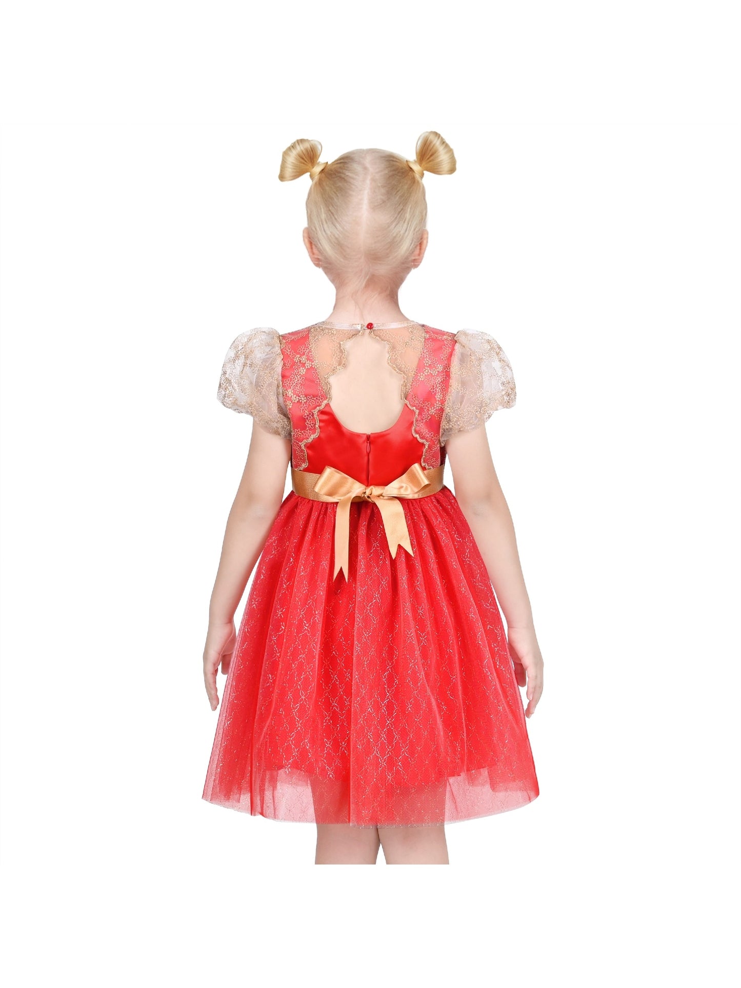 Flower Girls Dress White Wedding Pageant Bridesmaid Gown Red