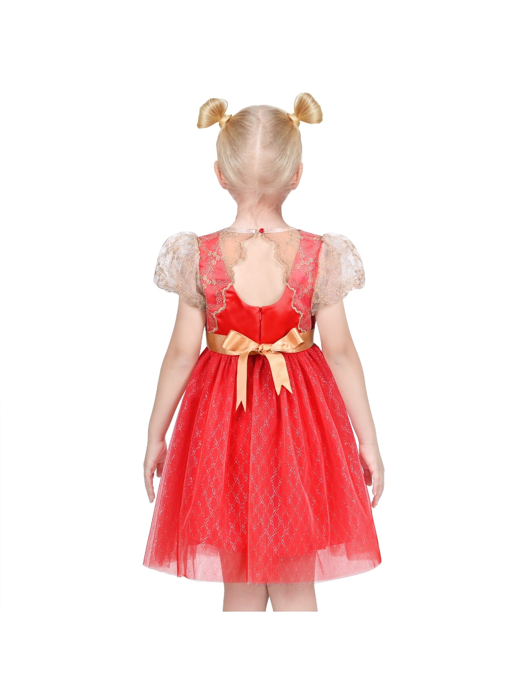 Flower Girls Dress White Wedding Pageant Bridesmaid Gown Red